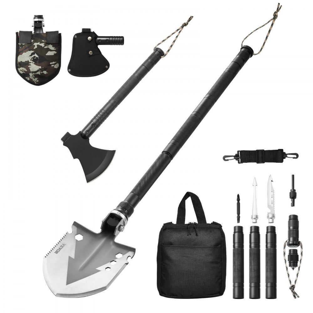 VEVOR Survival Shovel Survival Axe 16-in-1 Camping Folding Shovels with Hatchet