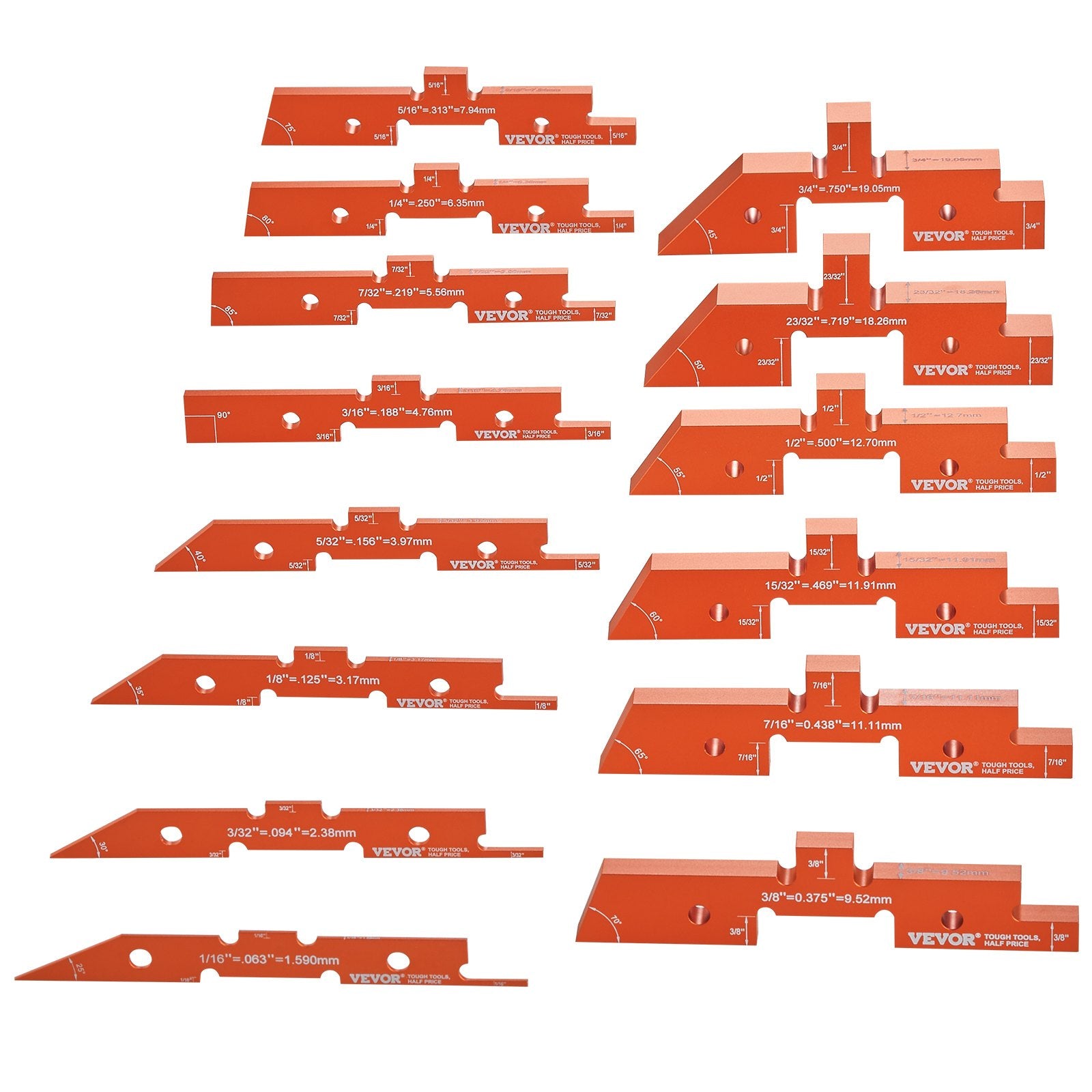 VEVOR Router Table Setup Bars, 14 pcs, Precision Aluminum Setup Blocks Height Gauge Set, with Laser Engraved Size Markings Storage Case, Measuring Depth Height Angle, for Router Table Saw Accessories