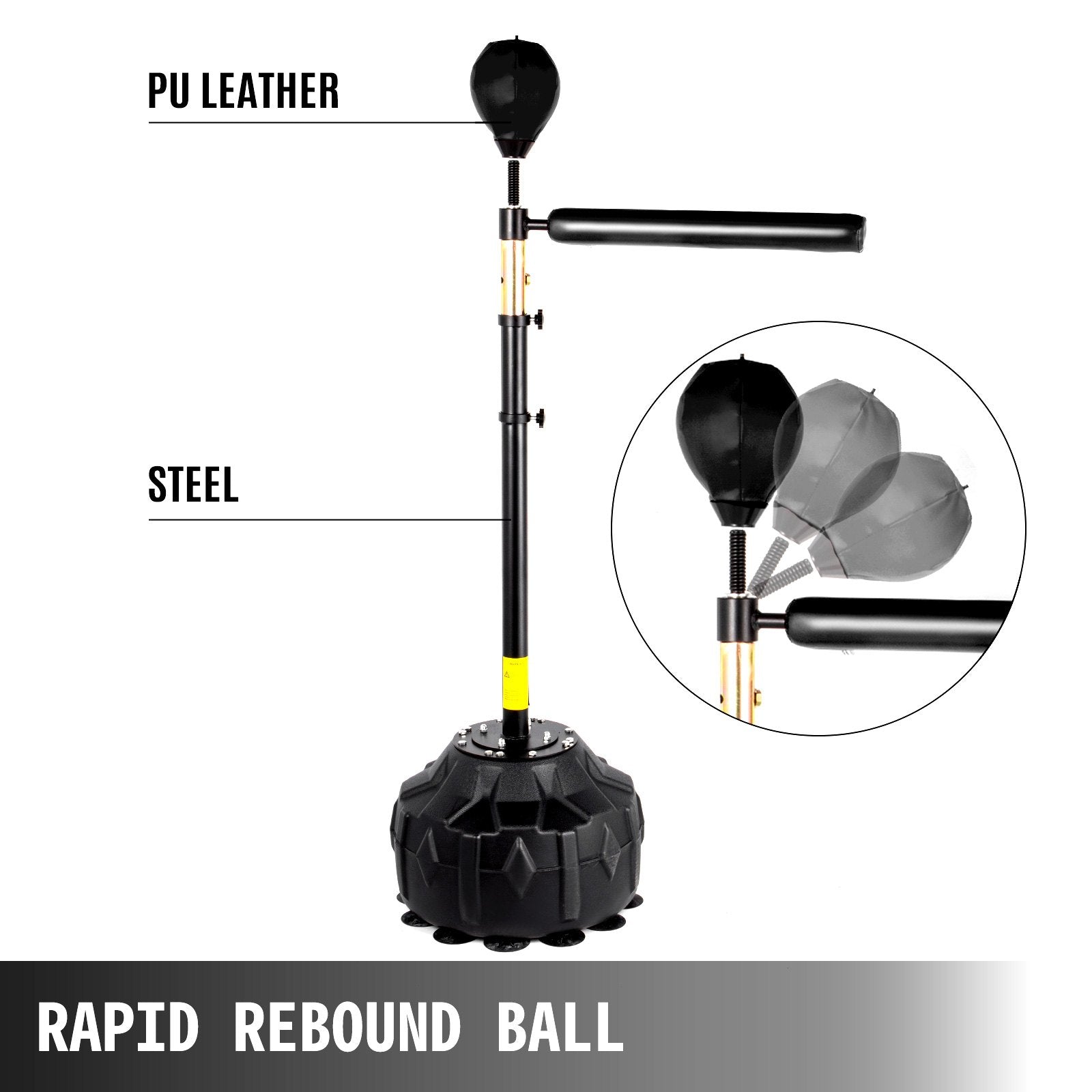 VEVOR Boxing Speed Trainer, Punching Bag Spinning Bar, Training Boxing Ball with Reflex Bar & Gloves, Solid Speed Punching Bag Free Standing, Adjustable Height, for Man, with A Ball