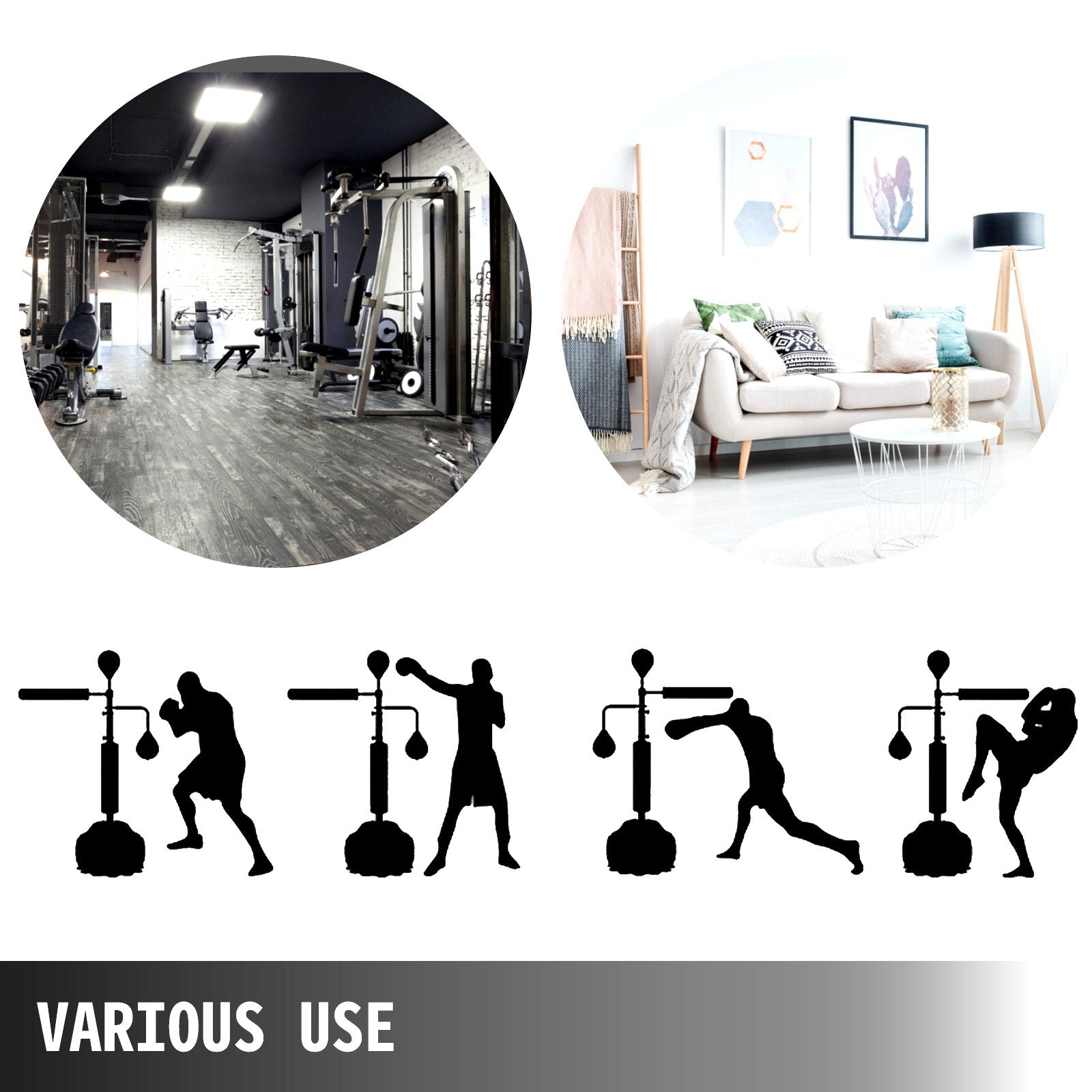 VEVOR Boxing Speed Trainer, Punching Bag Spinning Bar, Training Boxing Ball with Reflex Bar & Gloves, Solid Speed Punching Bag Free Standing, Adjustable Height, for Man, with A Ball