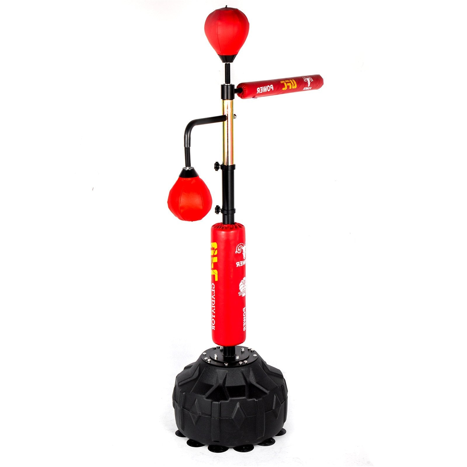VEVOR Boxing Speed Trainer, Punching Bag Spinning Bar, Training Boxing Ball with Reflex Bar & Gloves, Solid Speed Punching Bag Free Standing, Adjustable Height, for Adult&Kid, Red with Two Ball