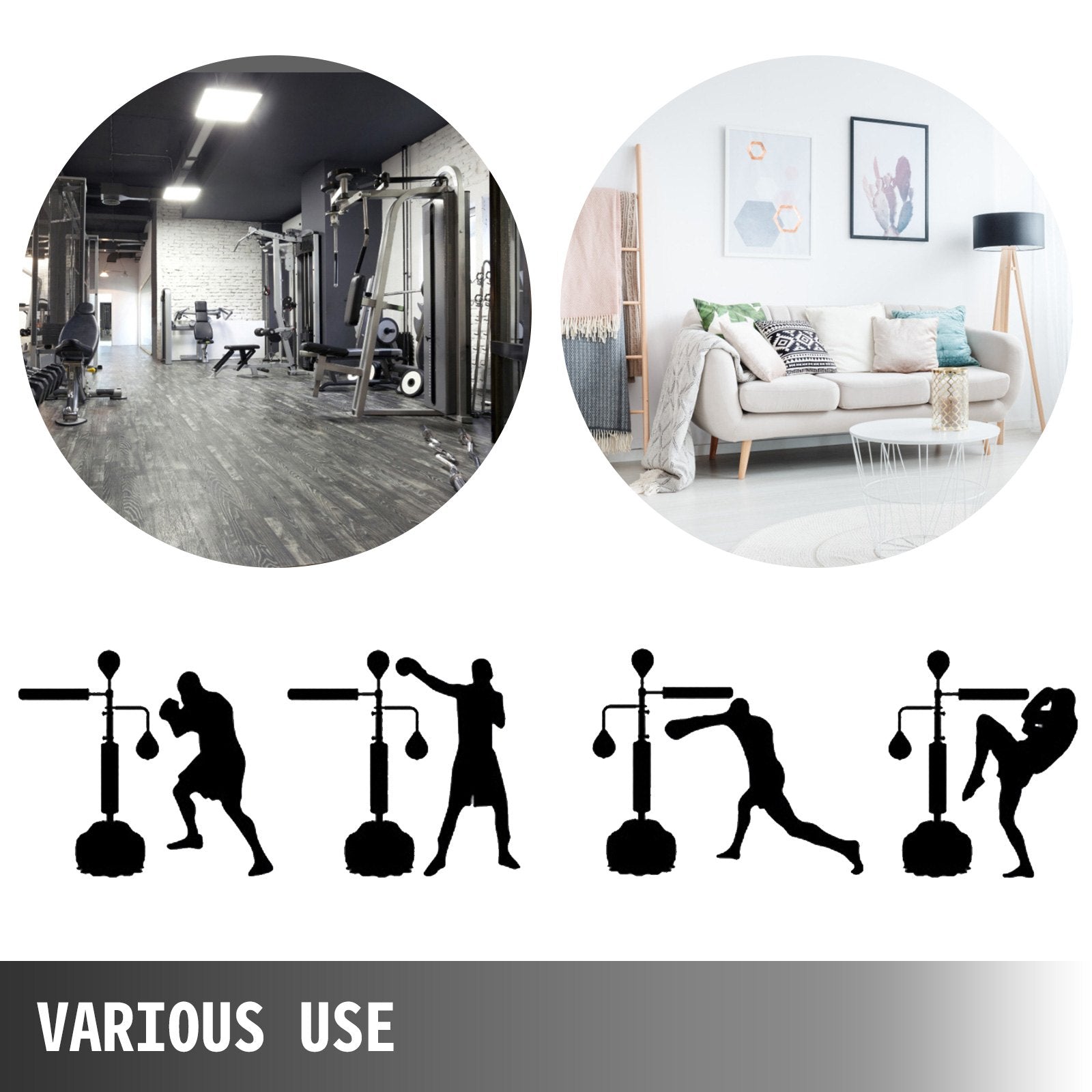 VEVOR Boxing Speed Trainer, Punching Bag Spinning Bar, Training Boxing Ball with Reflex Bar & Gloves, Solid Speed Punching Bag Free Standing, Adjustable Height, for Adult&Kid, Red with Two Ball