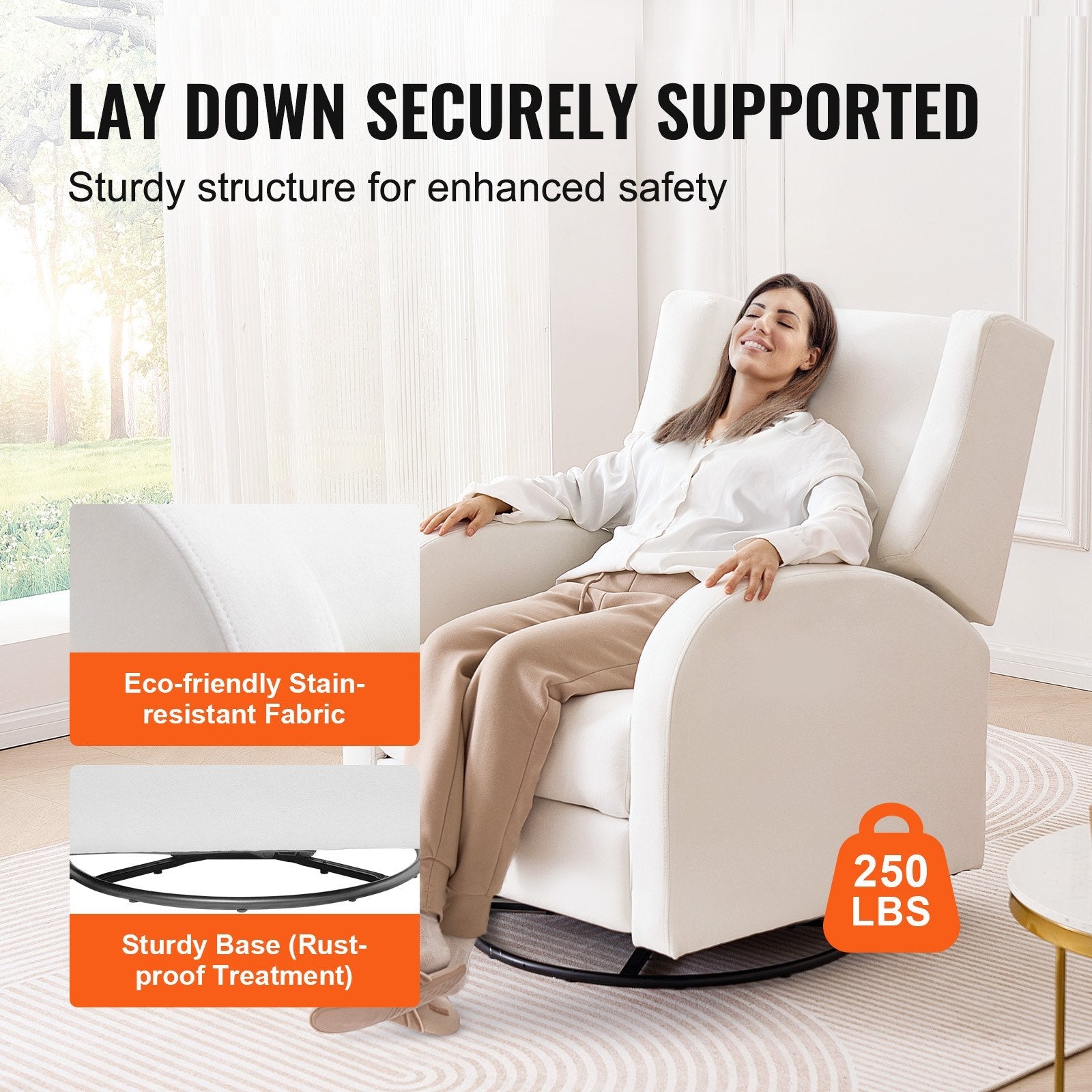 VEVOR Electronic Power Recliner and Swivel Glider, 250 lbs Weight Capacity Swivel Glider Recliner Chair with Adjustable Angle, Polyester Surface Recliner Rocker for Living Room, Bedroom, Off White