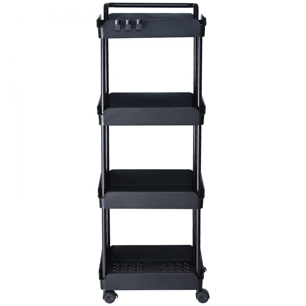 VEVOR 4-Tier Rolling Utility Cart, Kitchen Cart with Lockable Wheels, Multi-Functional Storage Trolley with Handle for Office, Living Room, Kitchen, Movable Storage Basket Organizer Shelves, Black