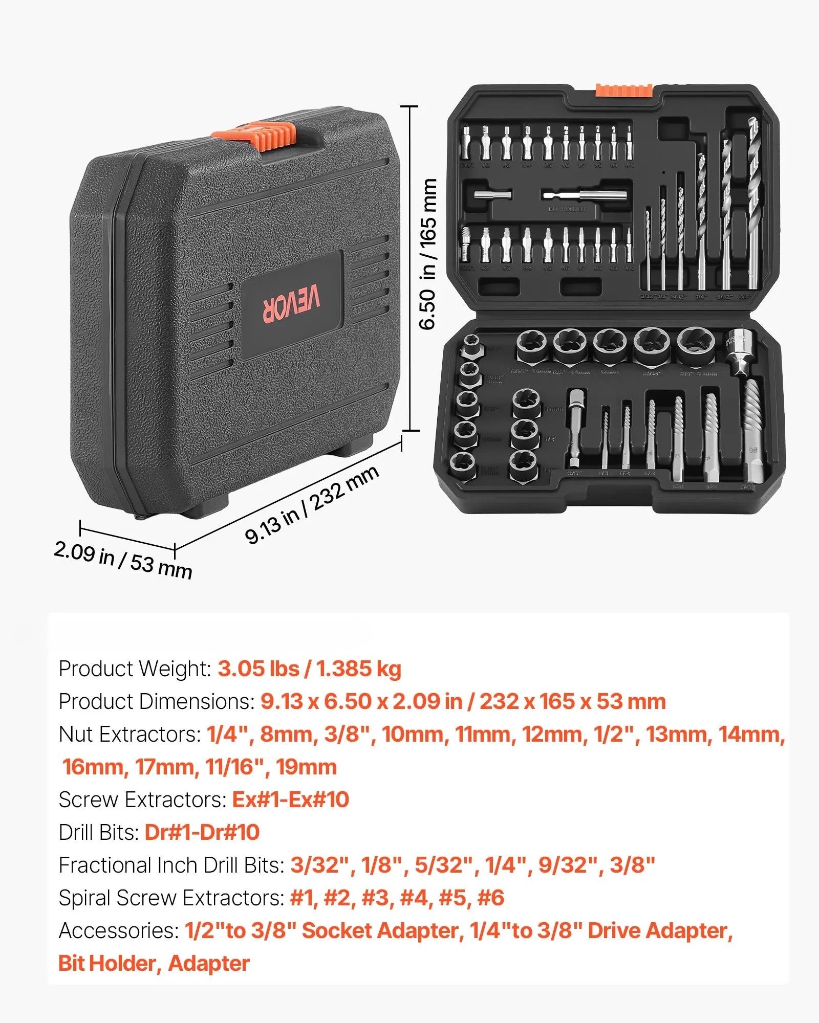 VEVOR 49-Piece Screw & Bolt Extractor Tool Set with Drill Bits