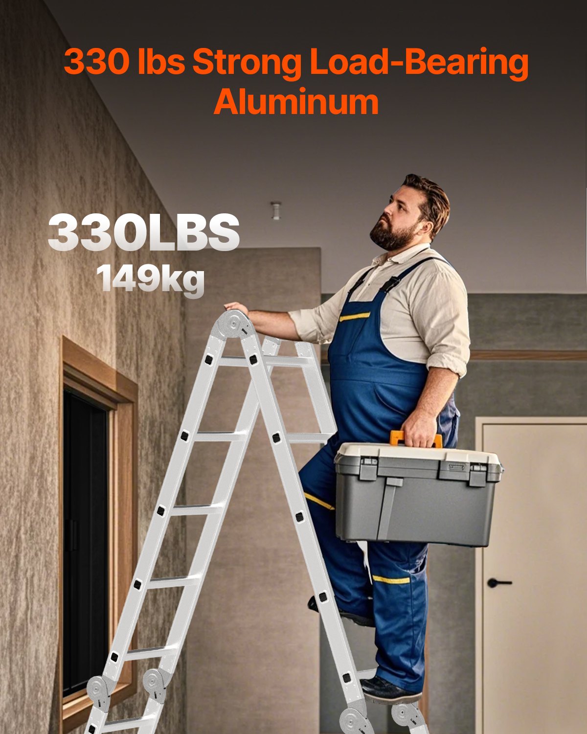 VEVOR Multi-Purpose Folding Ladder 7-in-1 4 Step 15.5ft Reach Height for Work