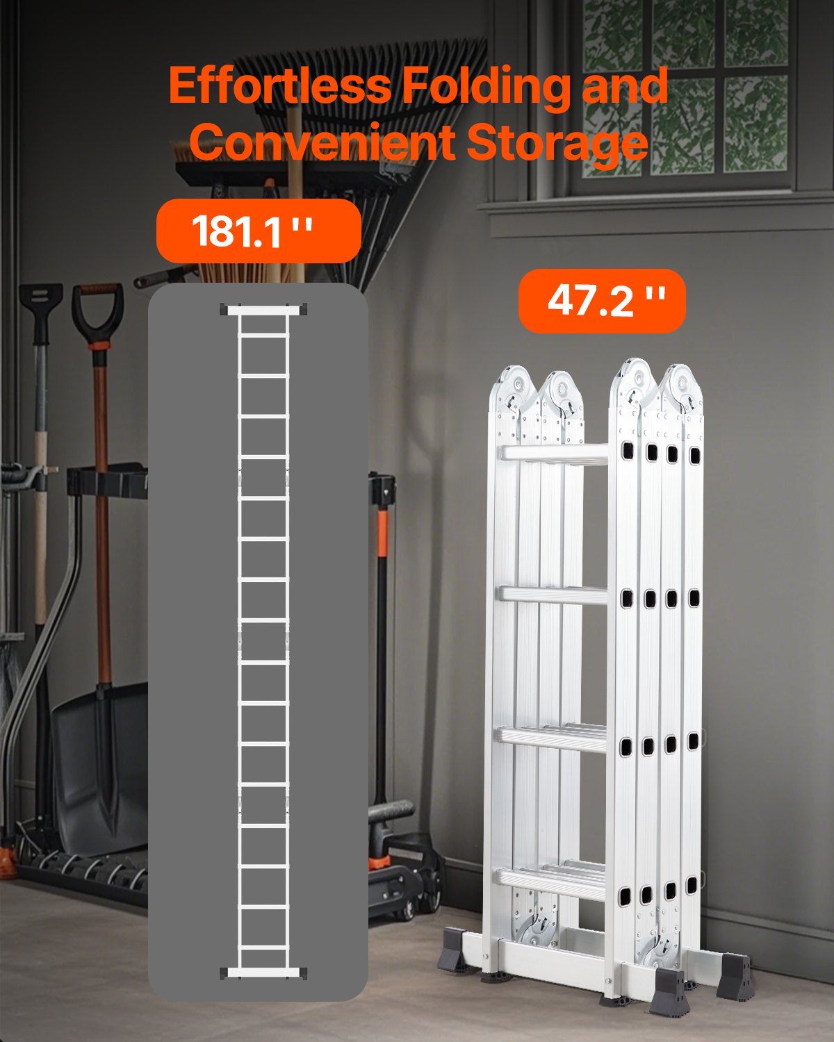 VEVOR Multi-Purpose Folding Ladder 7-in-1 4 Step 15.5ft Reach Height for Work