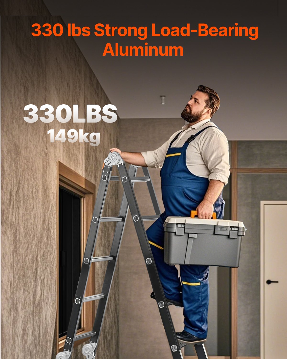 VEVOR Multi-Purpose Folding Ladder 7-in-1 4 Step 15.5ft with Scaffolding Plank