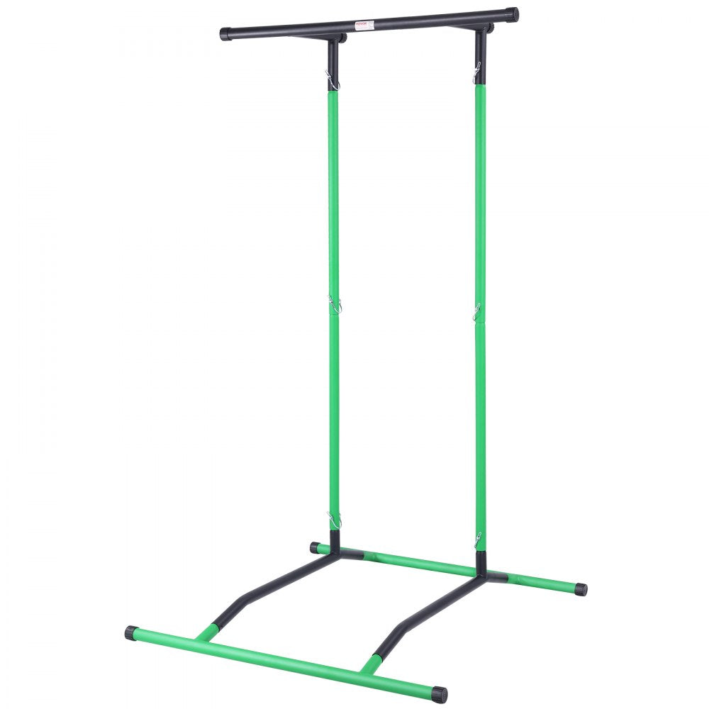 VEVOR Power Tower Dip Station, 2-Level Height Adjustable Pull Up Bar Stand, Multi-Function Strength Training Workout Equipment, Home Gym Fitness Dip Bar Station, 220LBS Weight Capacity, Black & Green
