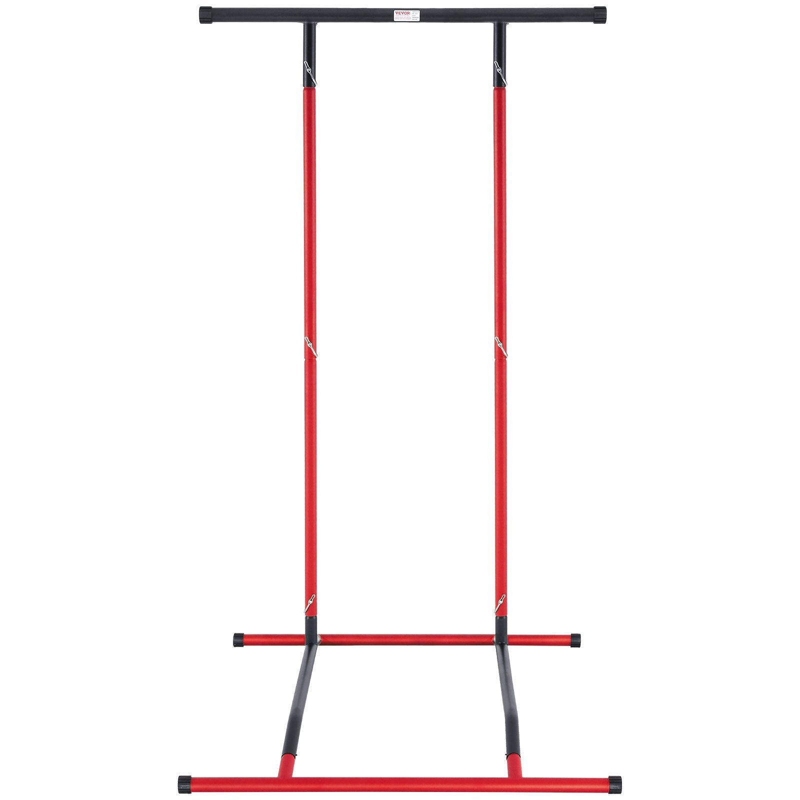 VEVOR Power Tower Dip Station, 2-Level Height Adjustable Pull Up Bar Stand, Multi-Function Strength Training Workout Equipment, Home Gym Fitness Dip Bar Station, 220LBS Weight Capacity, Black & Red