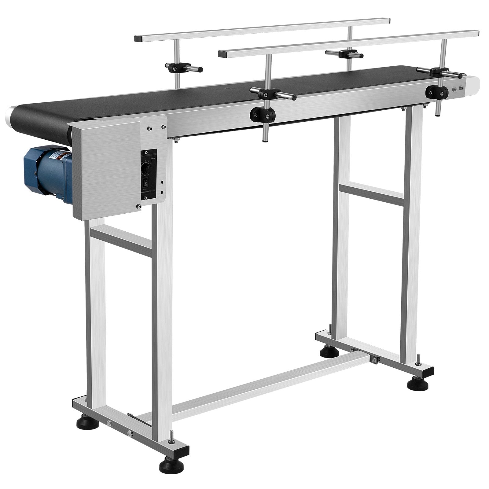 VEVOR PVC Belt Conveyor 59Inch Length, Electric PVC Conveyor 7.8 Width, 110V Adjustable Automatic Speed, Conveyor Machine with Double Guardrail, In Stainless Steel, Industrial Transport Equipment