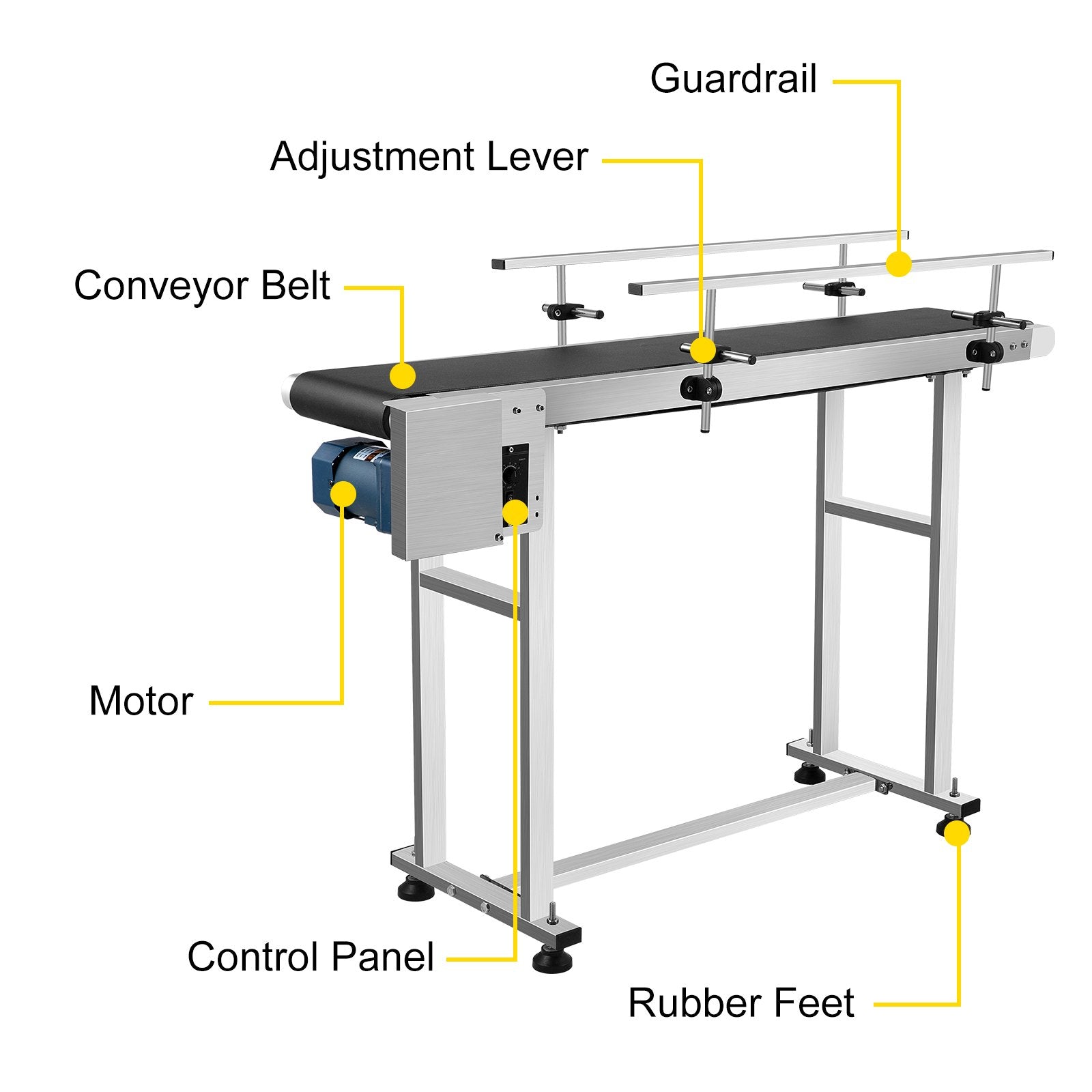 VEVOR PVC Belt Conveyor 59Inch Length, Electric PVC Conveyor 7.8 Width, 110V Adjustable Automatic Speed, Conveyor Machine with Double Guardrail, In Stainless Steel, Industrial Transport Equipment