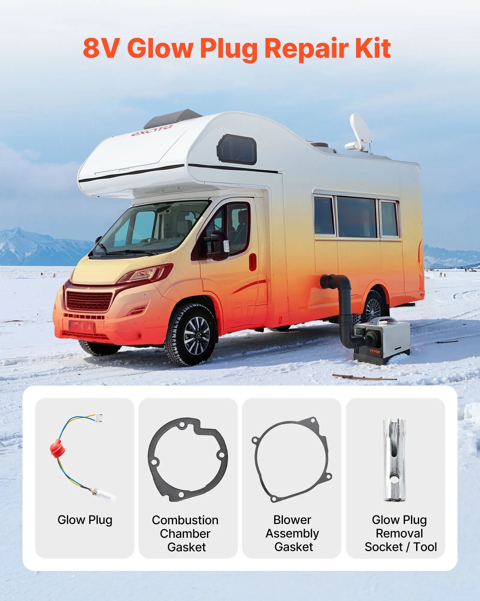 VEVOR 8V Glow Plug Repair Kit for Diesel Air Heaters, Parking Heater Glow Ignition Plug Kit with Atomization Mesh, Compatible with 2KW, 5KW, 8KW Diesel Heaters for Car, Truck, and Boat