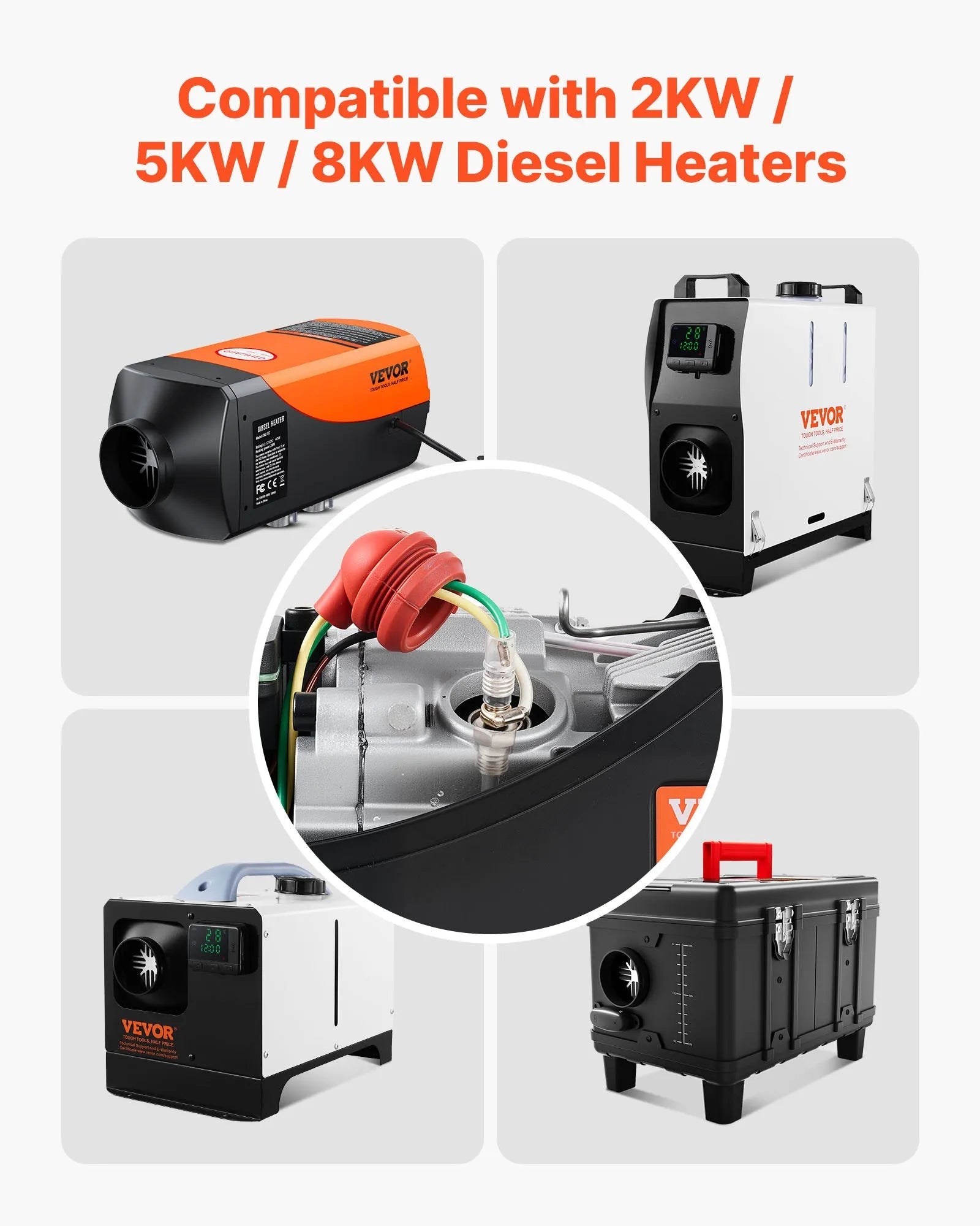 VEVOR 8V Glow Plug Repair Kit for Diesel Air Heaters, Parking Heater Glow Ignition Plug Kit with Atomization Mesh, Compatible with 2KW, 5KW, 8KW Diesel Heaters for Car, Truck, and Boat