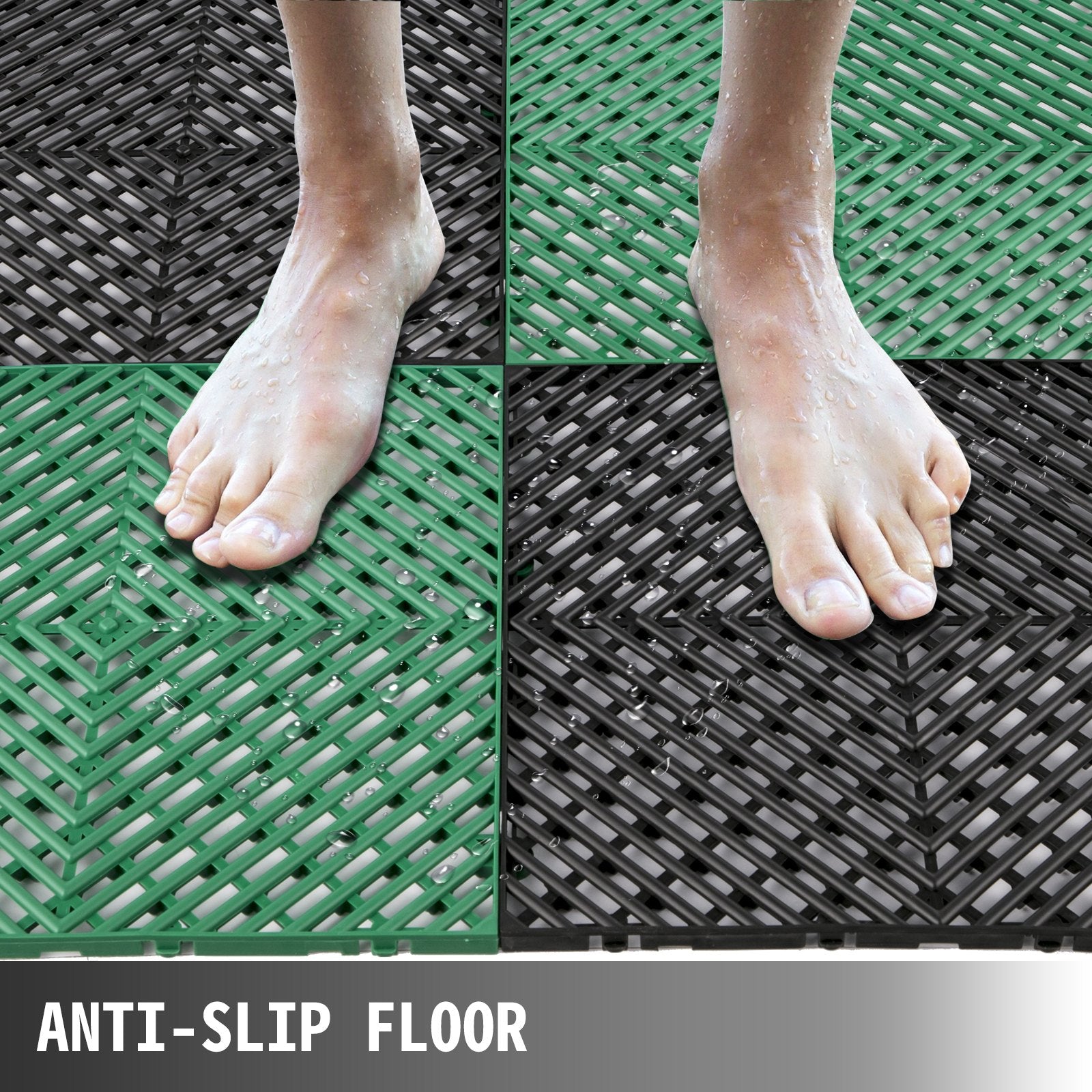 VEVOR Tiles Interlocking 50 PCS Green, Drainage Tiles 12x12x0.5 Inches, Deck Tiles Outdoor Floor Tiles, Outdoor Interlocking Tiles, Deck Flooring for Pool Shower Bathroom Deck Patio Garage