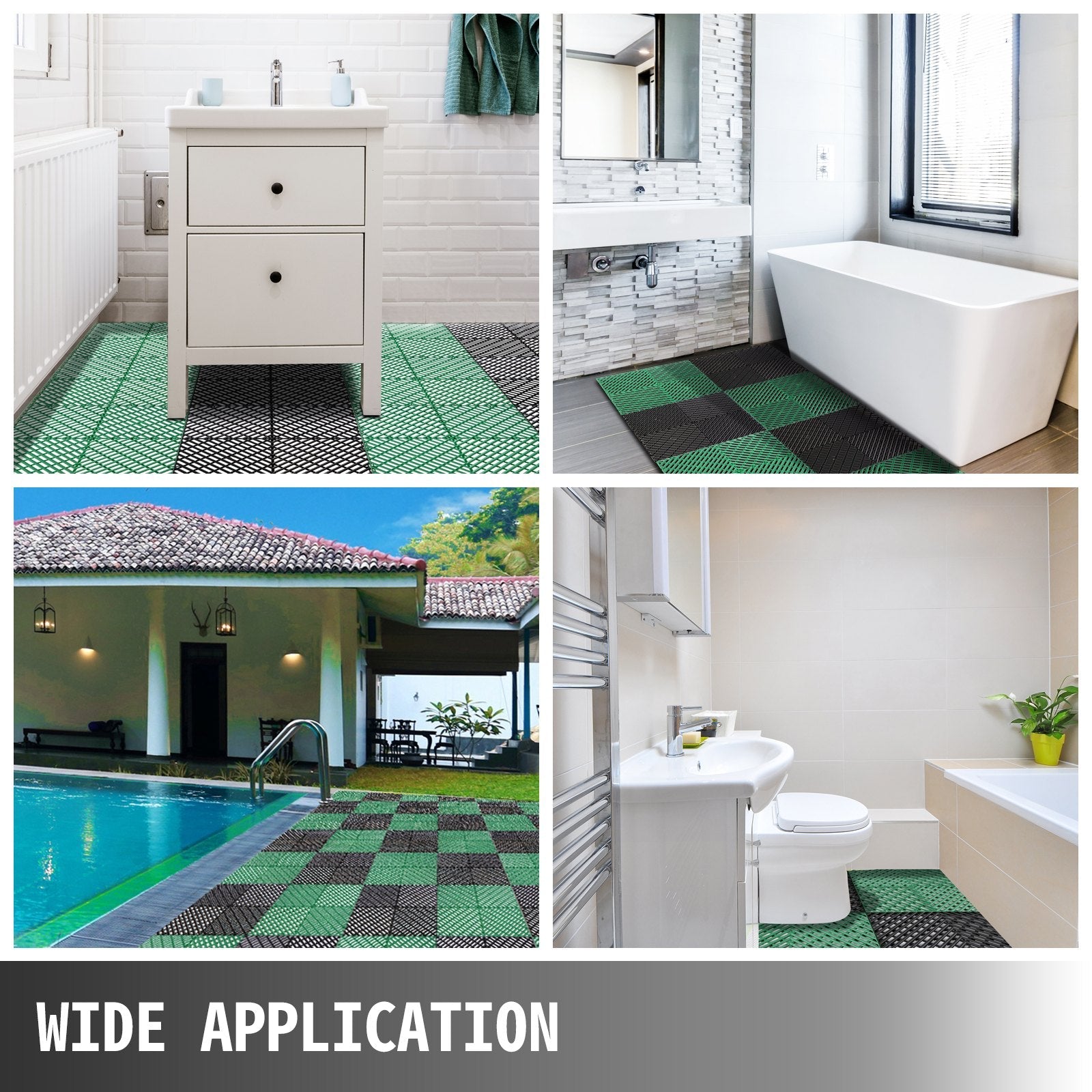 VEVOR Tiles Interlocking 50 PCS Green, Drainage Tiles 12x12x0.5 Inches, Deck Tiles Outdoor Floor Tiles, Outdoor Interlocking Tiles, Deck Flooring for Pool Shower Bathroom Deck Patio Garage