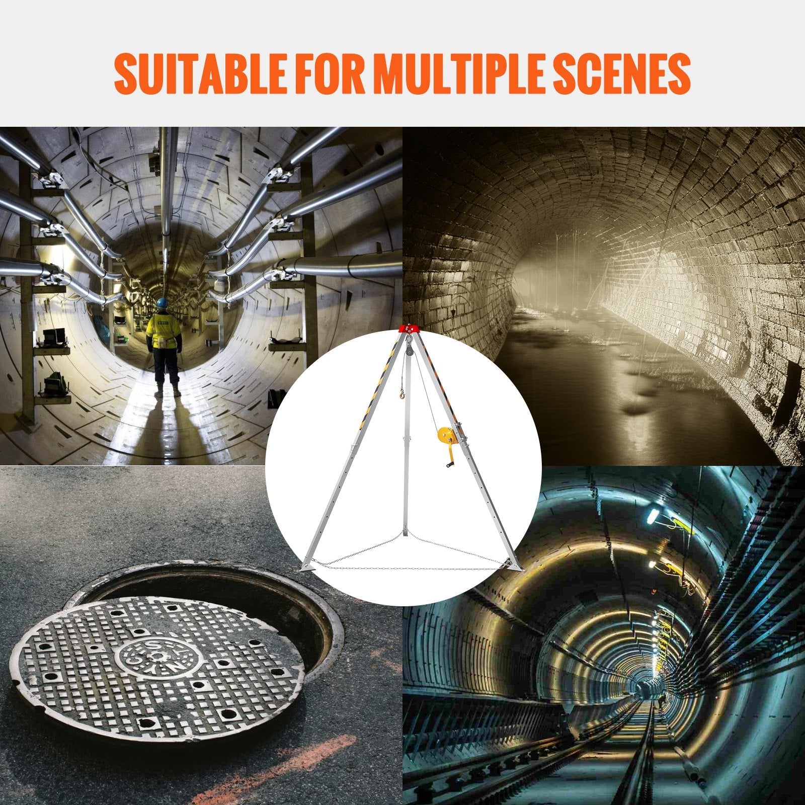 VEVOR Confined Space Tripod Kit, 1200 lbs Winch, Confined Space Tripod 7' Legs and 98' Cable, Confined Space Rescue Tripod 32.8' Fall Protection, Harness, Storage Bag for Traditional Confined Spaces