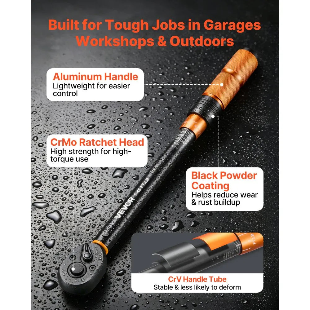 47-Piece Click Torque Wrench Set, 1/4", 3/8" & 1/2" Drive, ±3% Precision with Sockets, Bits & Storage Case