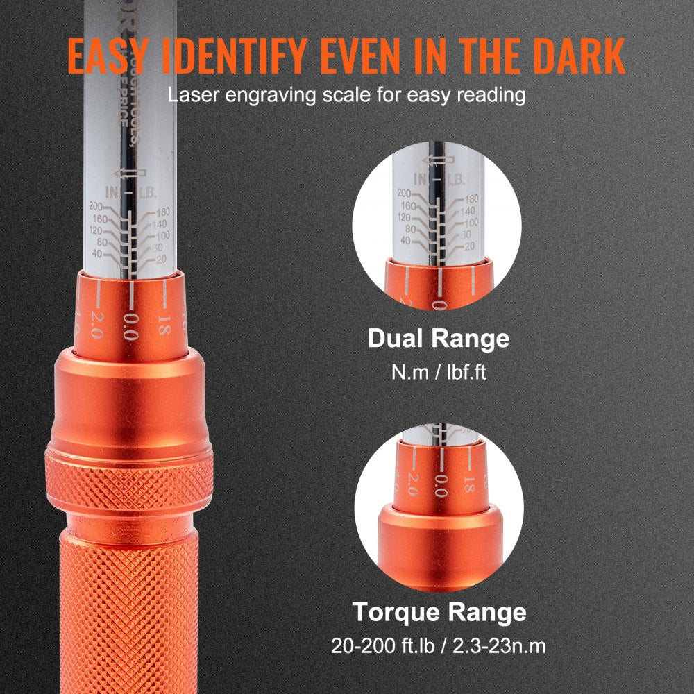 VEVOR Torque Wrench, 1/4-inch Drive Click Torque Wrench 20-200in.lb/3-23n.m, Dual-Direction Adjustable Torque Wrench Set, Mechanical Dual Range Scales Torque Wrench Kit with Adapters Extension Rod