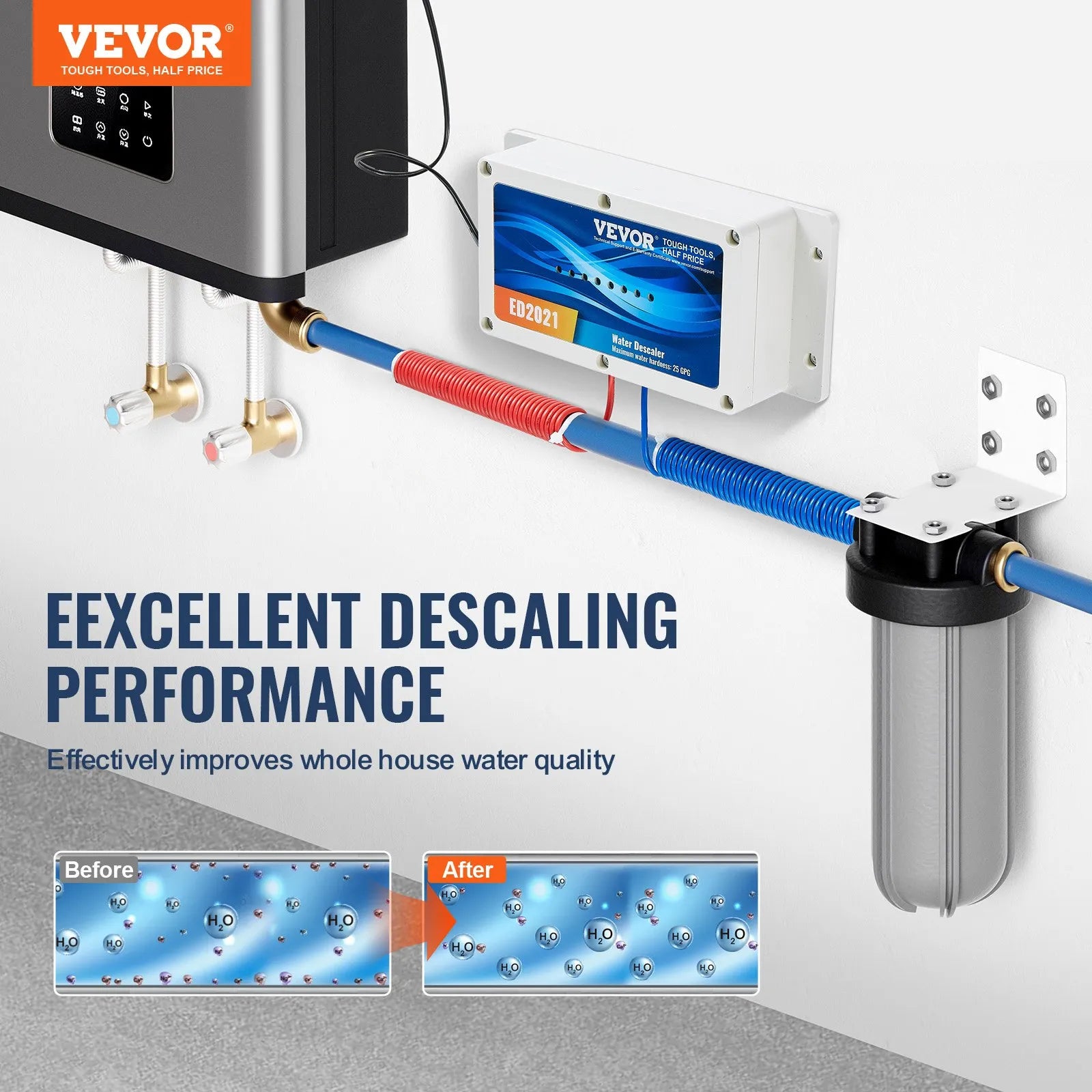 VEVOR Electronic Water Descaler System Whole House Salt Free Descaler for Home