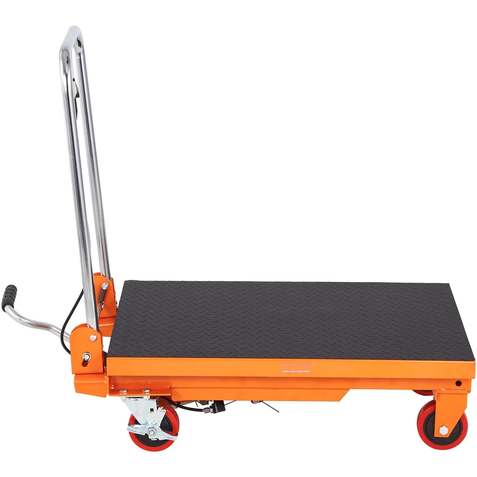 VEVOR Hydraulic Lift Table Cart, 330lbs Capacity 28.5" Lifting Height, Manual Single Scissor Lift Table with 4 Wheels and Non-slip Pad, Hydraulic Scissor Cart for Material Handling and Transportation