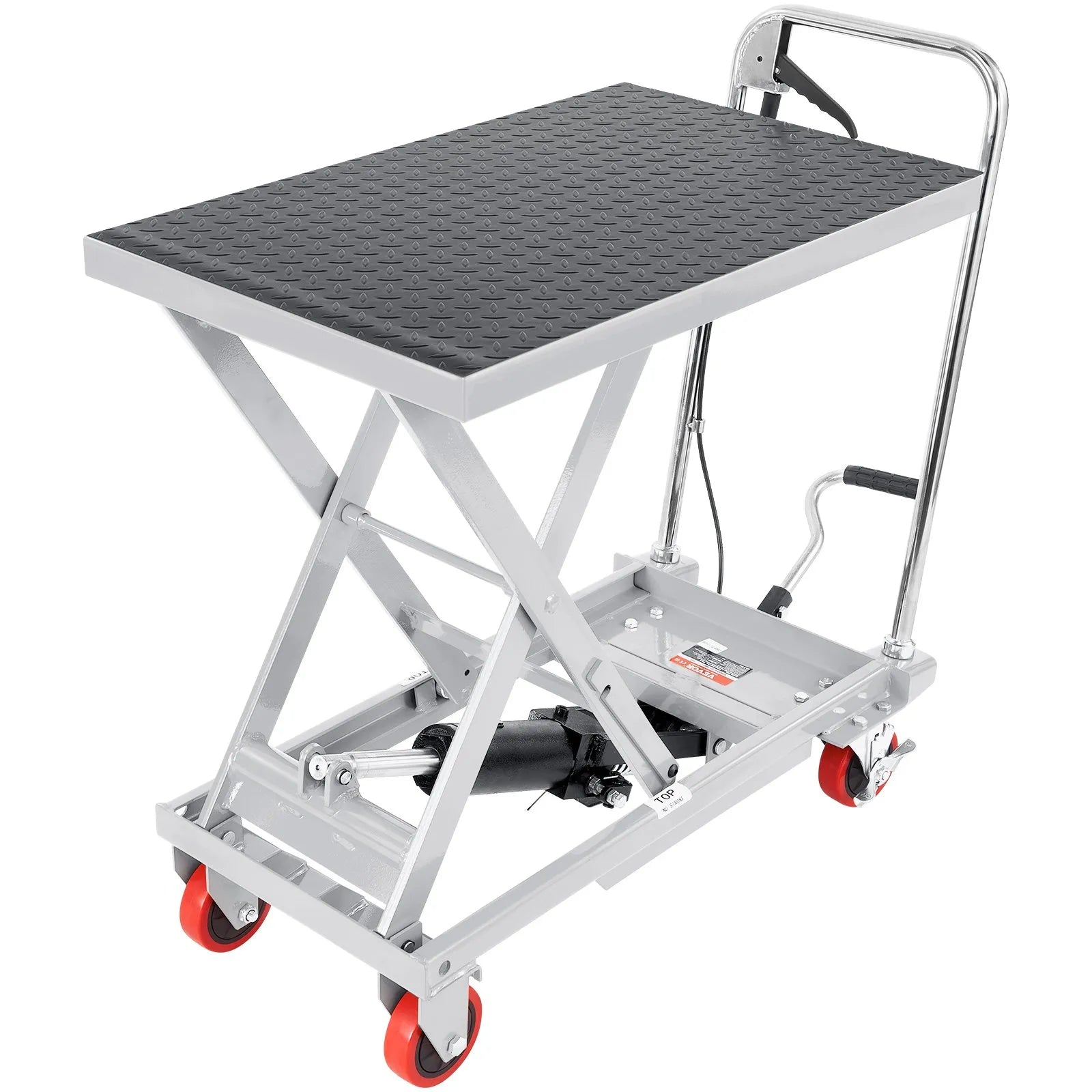 VEVOR Hydraulic Lift Table Cart, 500lbs Capacity 28.5" Lifting Height, Manual Single Scissor Lift Table with 4 Wheels and Non-slip Pad, Hydraulic Scissor Cart for Material Handling, Gray