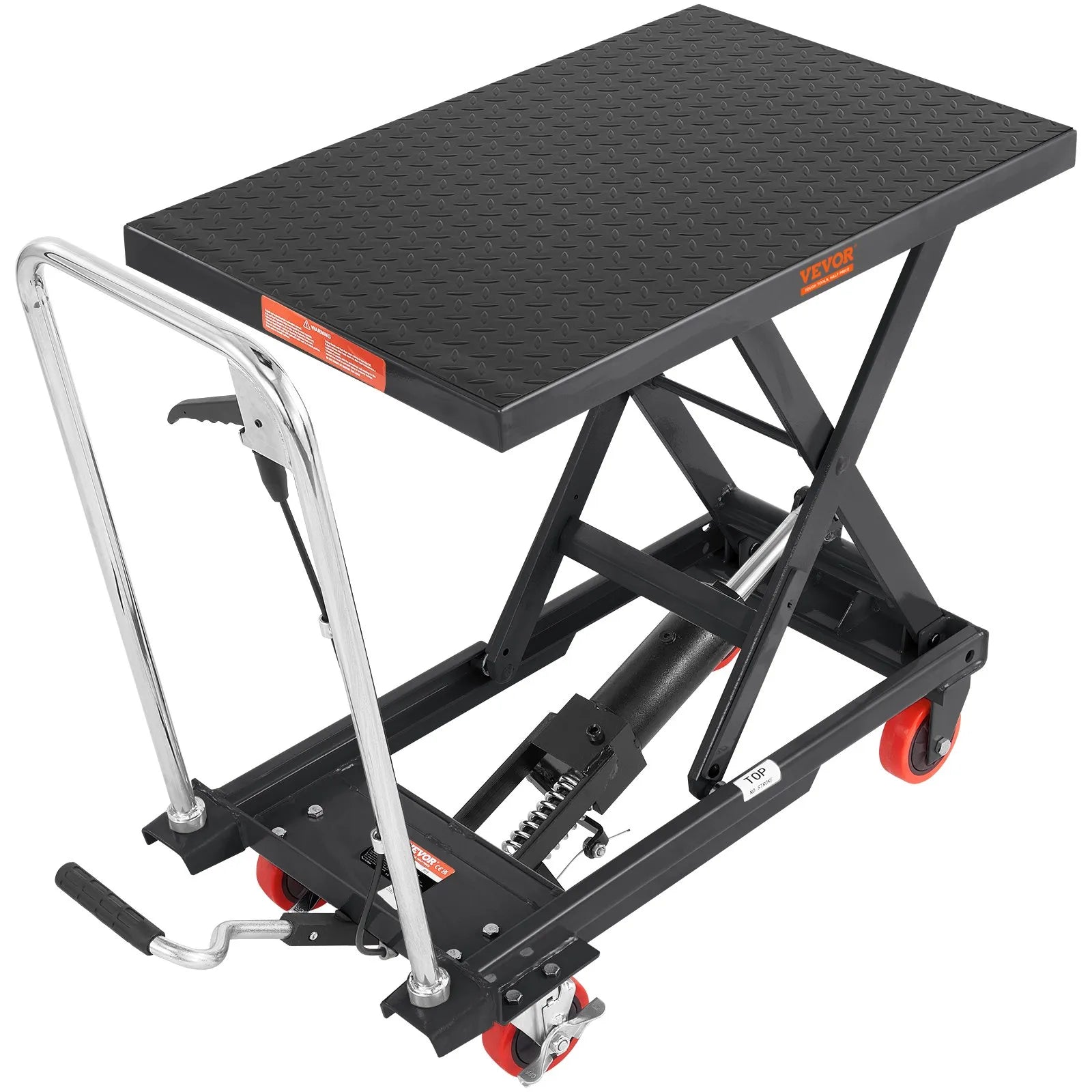 VEVOR Hydraulic Lift Table Cart, 500lbs Capacity 28.5" Lifting Height, Manual Single Scissor Lift Table with 4 Wheels and Non-slip Pad, Hydraulic Scissor Cart for Material Handling, Black
