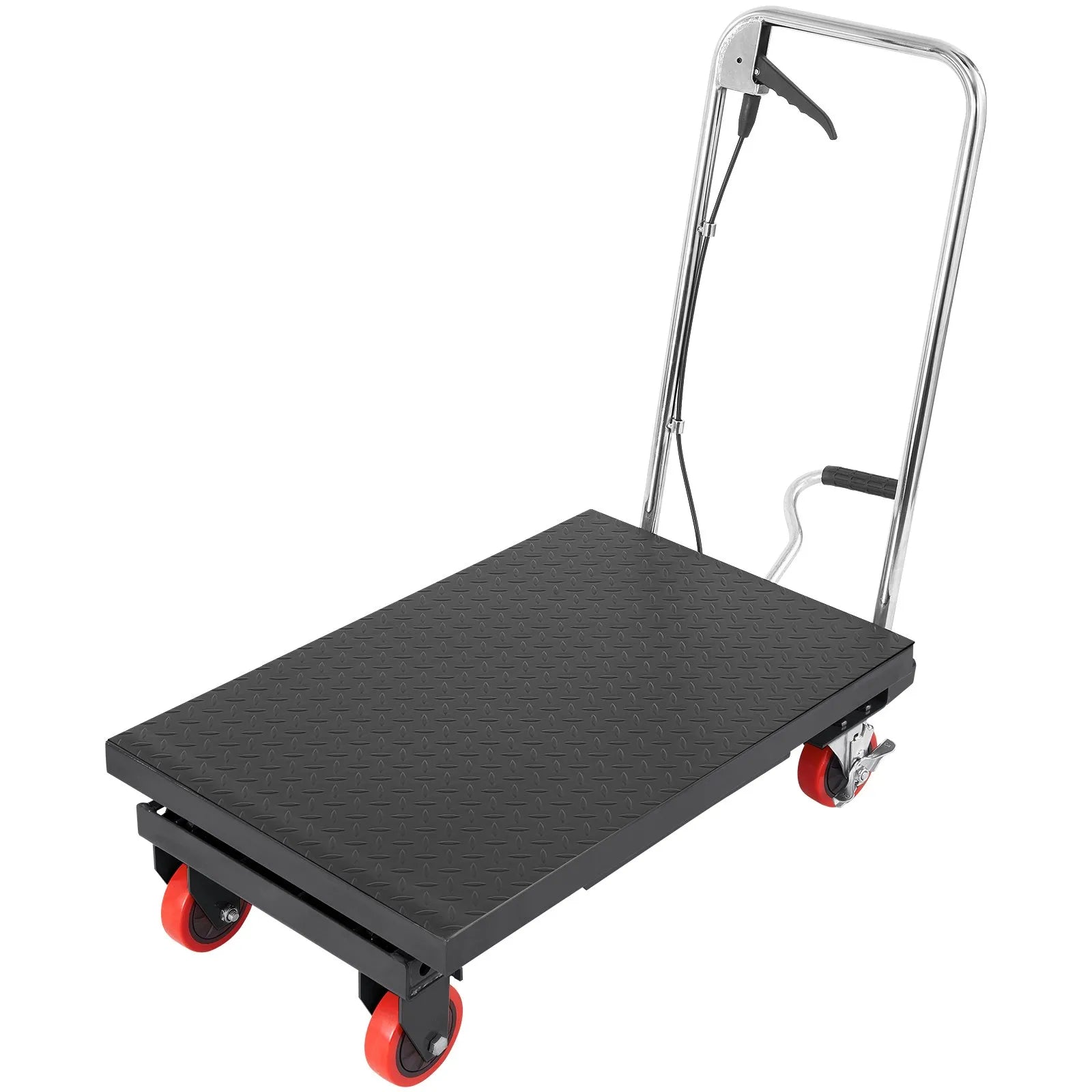 VEVOR Hydraulic Lift Table Cart, 500lbs Capacity 28.5" Lifting Height, Manual Single Scissor Lift Table with 4 Wheels and Non-slip Pad, Hydraulic Scissor Cart for Material Handling, Black