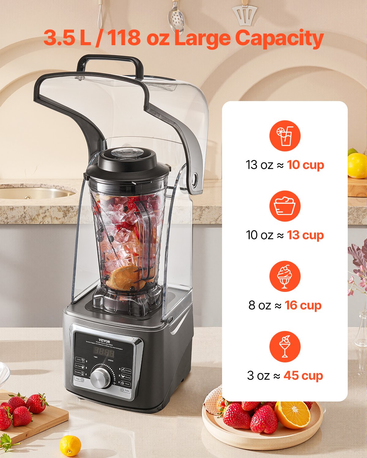 VEVOR 135 oz 1400W Blender for Smoothies Food Processing Blender for Kitchen