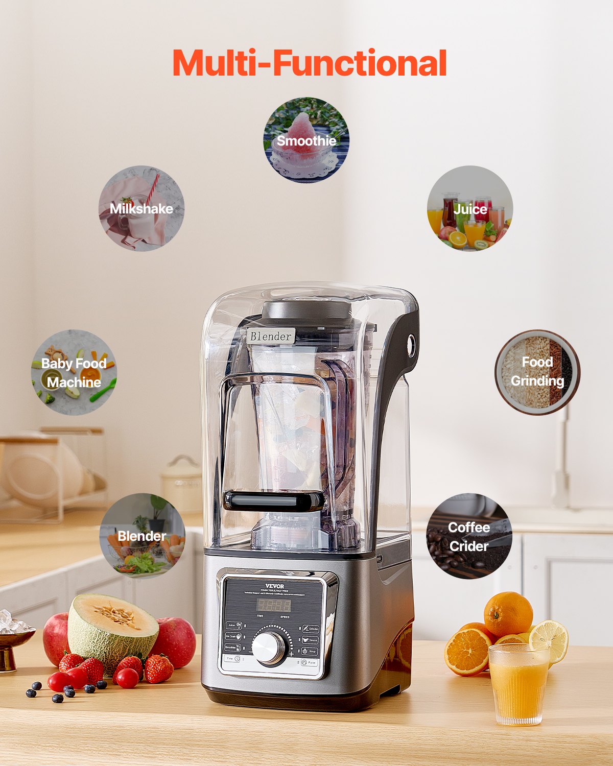 VEVOR 135 oz 1400W Blender for Smoothies Food Processing Blender for Kitchen