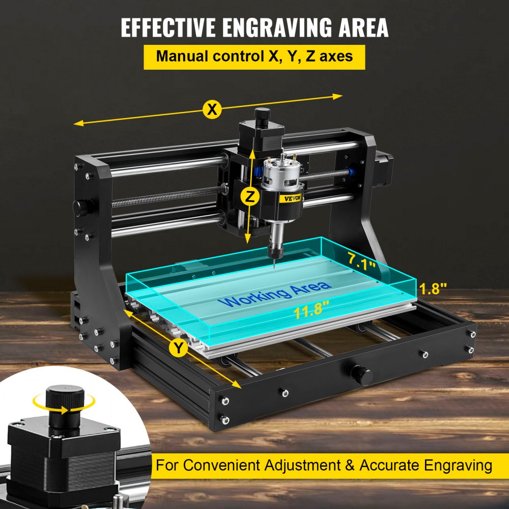 VEVOR CNC 3018-PRO 3 Axis CNC Router Kit GRBL Control With Offline Controller 1 Pcs 5mm ER11 PCB and 10PCS 3.175MM + 4 Sets CNC Plates+1 Pcs ER11 Collet Set for Carving Milling Plastic Acrylic PVC