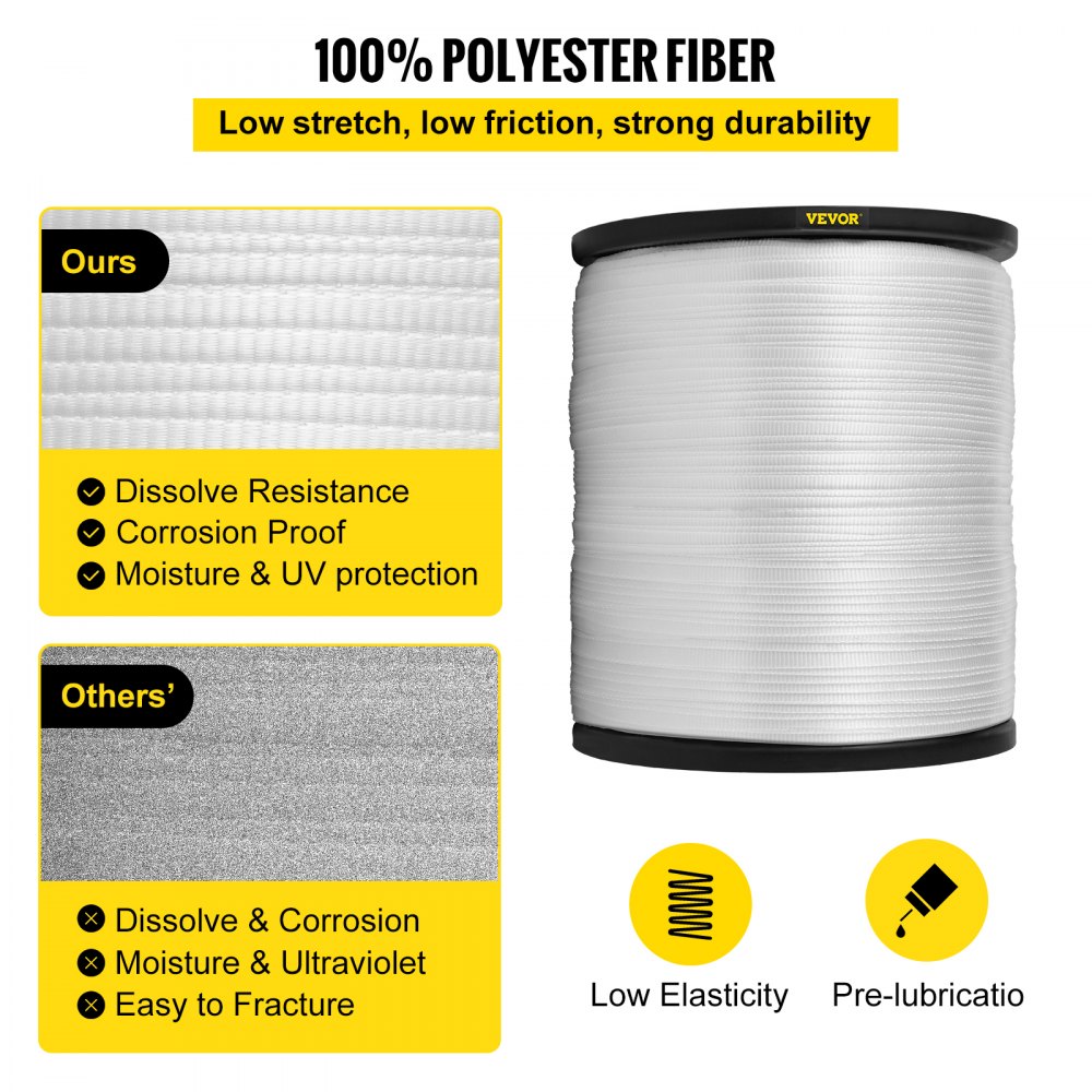 VEVOR Polyester Pull Tape, 1250 lbs Tensile Capacity, Professional Flat Rope 528' x 1/2" Extended Reel, Polyester Webbing Suitable for Packaging in Crafting, Gardening and Commercial Electrical