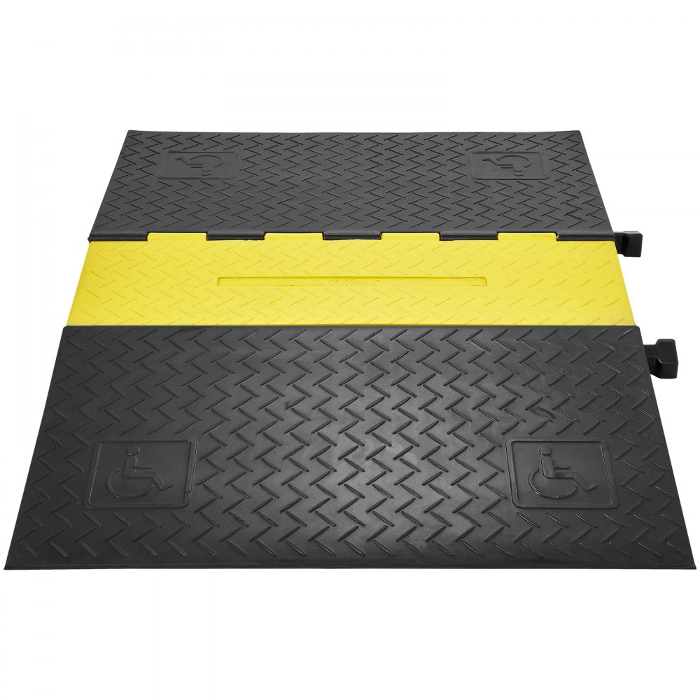 VEVOR Rubber Cable Protector Ramp, 5 Channel, 22000 lbs/axle Capacity Heavy Duty Wire Cover Ramp Hose Cord Ramp Driveway, Traffic Speed Bump with Flip-Open Top Cover, ADA Compliant for Indoor & Outdoo