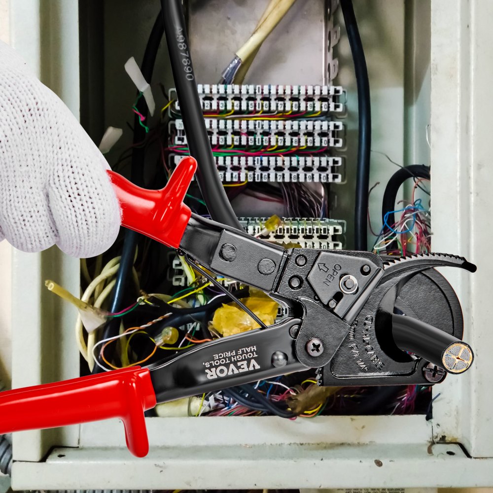 VEVOR Ratcheting Cable Cutter, 10" Ratchet Wire and Cable Cutter, Cut up to 240 mm², with Comfortable Grip Handles, Easy to Use Quick-Release Lever, Silicon-Manganese Spring Steel Blade