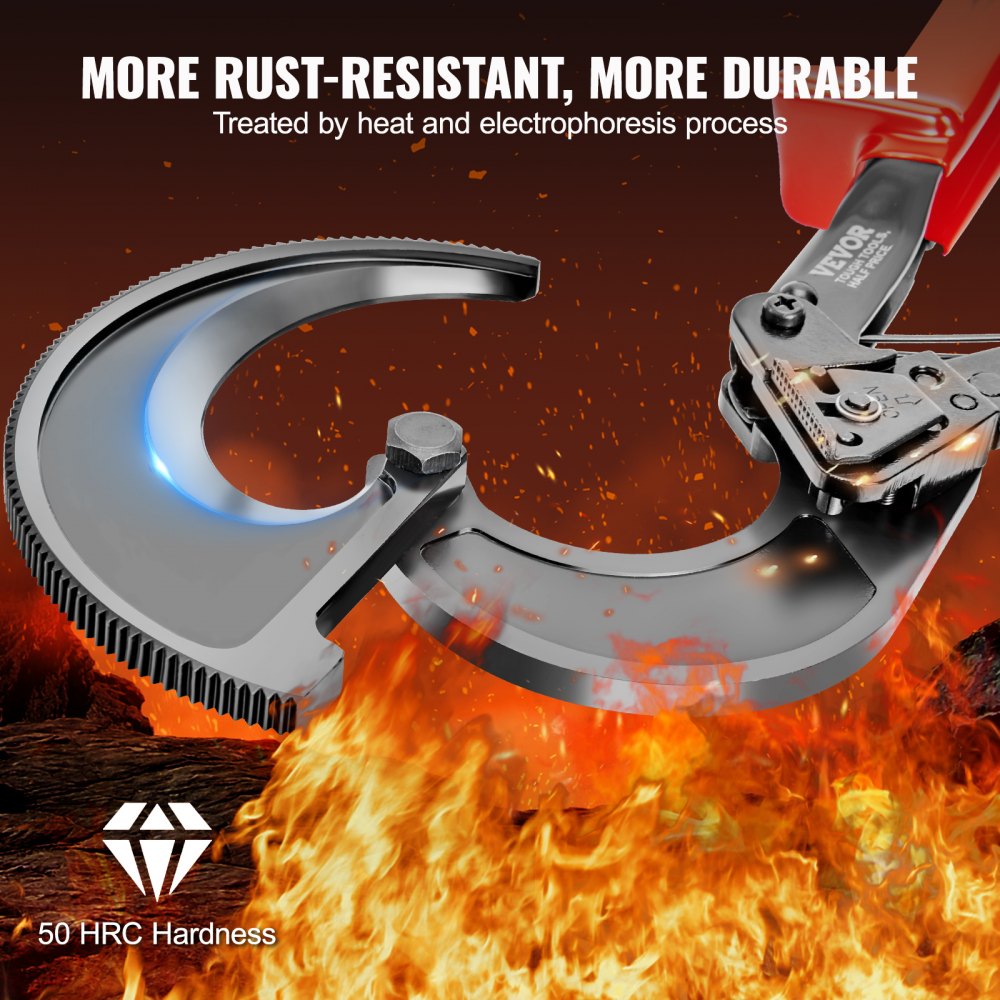 VEVOR Ratcheting Cable Cutter, 11" Ratchet Wire and Cable Cutter, Cut up to 400 mm², with Comfortable Grip Handles, Easy to Use Quick-Release Lever, Silicon-Manganese Spring Steel Blade