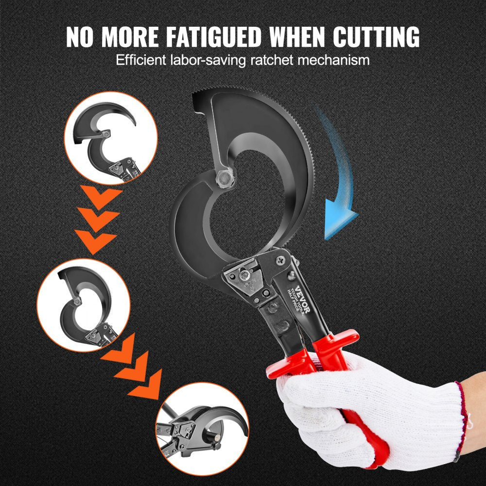 VEVOR Ratcheting Cable Cutter, 11" Ratchet Wire and Cable Cutter, Cut up to 400 mm², with Comfortable Grip Handles, Easy to Use Quick-Release Lever, Silicon-Manganese Spring Steel Blade