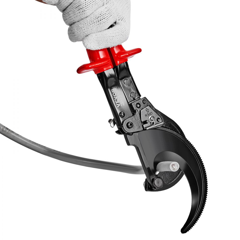 VEVOR Ratcheting Cable Cutter, 11" Ratchet Wire and Cable Cutter, Cut up to 400 mm², with Comfortable Grip Handles, Easy to Use Quick-Release Lever, Silicon-Manganese Spring Steel Blade