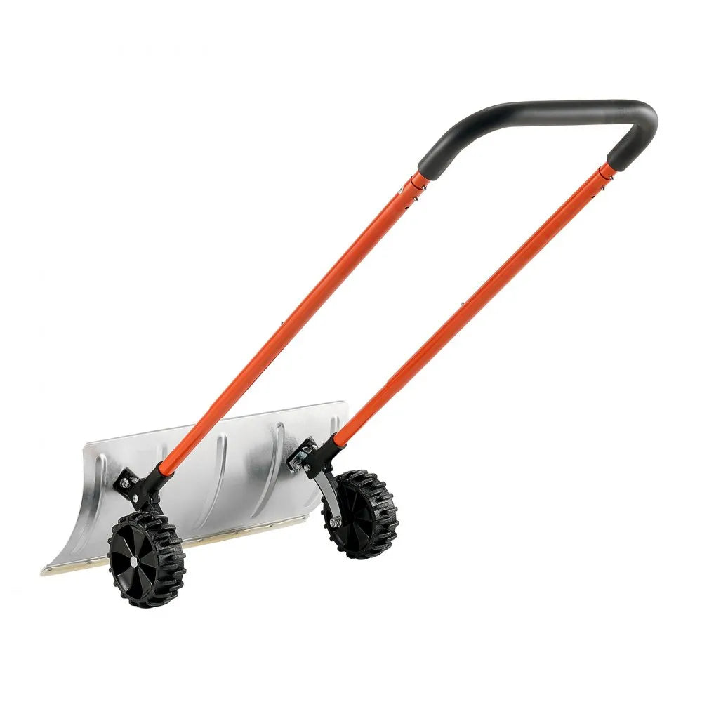 24-Inch Snow Pusher Shovel with Wheels, Adjustable Handle and Angled Metal Blade