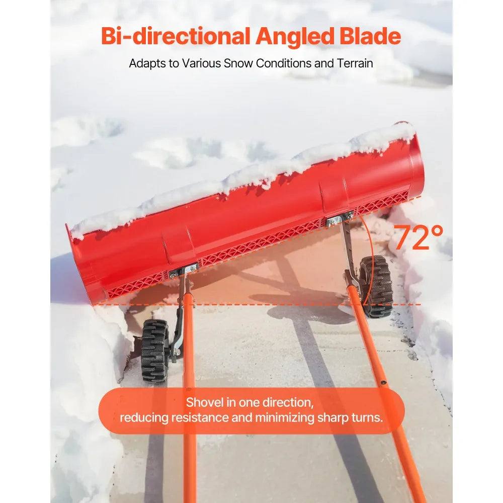 37.8-Inch Wheeled Snow Pusher Shovel with Adjustable Handle and Angled Blade