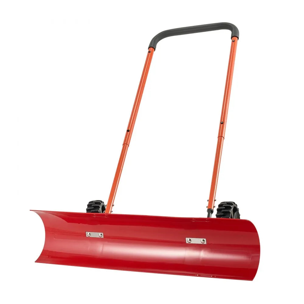 37.8-Inch Wheeled Snow Pusher Shovel with Adjustable Handle and Angled Blade