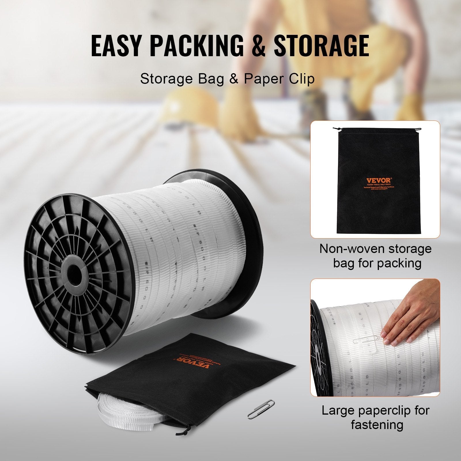 VEVOR Polyester Pull Tape, 1" x 528' Mule Tape Flat Rope, 6000 lbf Tensile Capacity, Printed Webbing Cable Pulling Tape for Packaging, Gardening, Commercial Electrical, Conduit Work, White