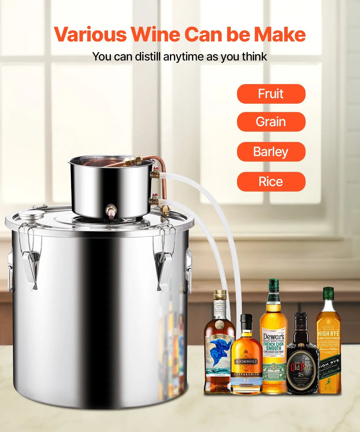 VEVOR Moonshine Still 13 Gal Water Alcohol Distiller Brewing Kit Stainless Steel