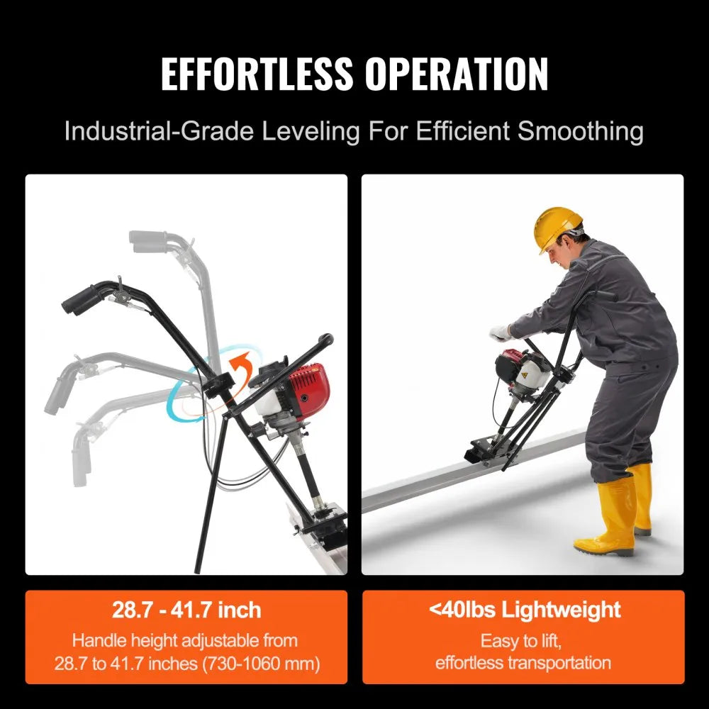 VEVOR Gas Concrete Power Screed, 11ft Aluminum Board Straight Edge Bar Set, 4 Stroke Cement Finishing Vibrating Motor with Height Adjustable Handles, High Efficient Concrete Tools 6500RPM