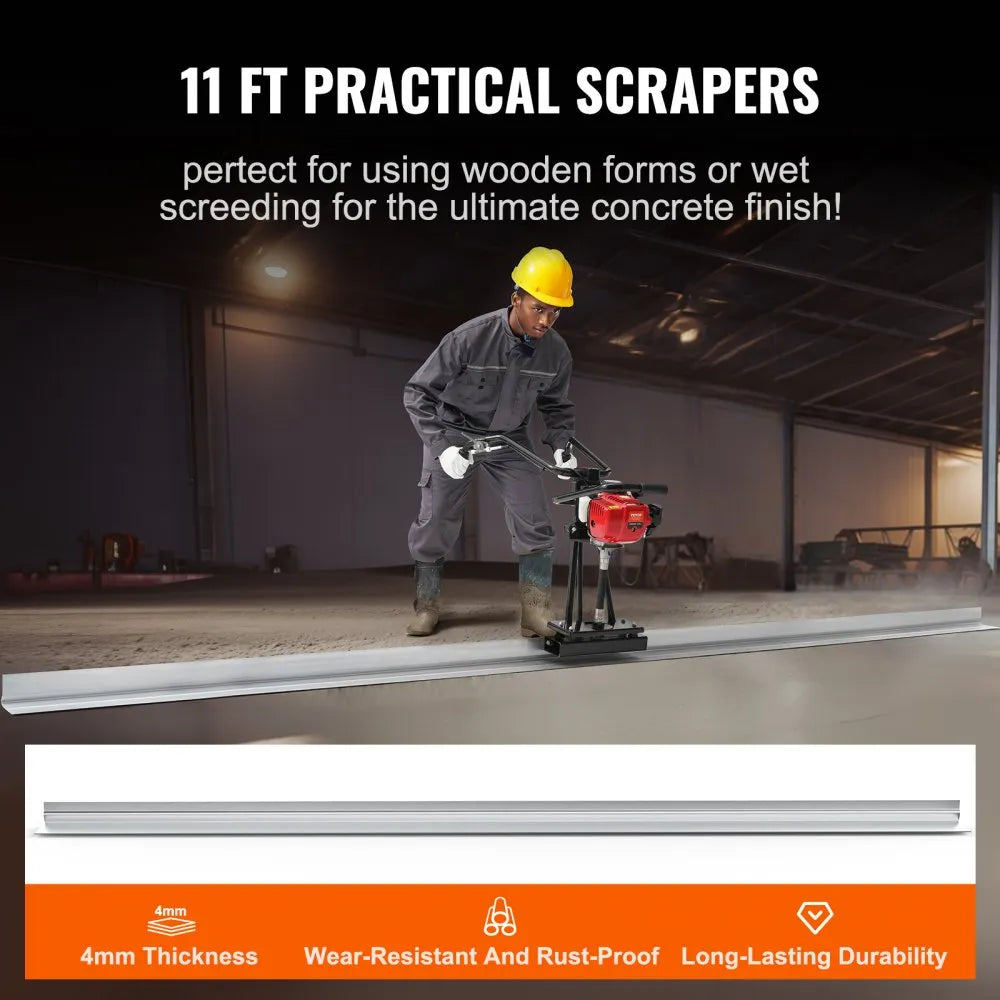 VEVOR Gas Concrete Power Screed, 11ft Aluminum Board Straight Edge Bar Set, 4 Stroke Cement Finishing Vibrating Motor with Height Adjustable Handles, High Efficient Concrete Tools 6500RPM