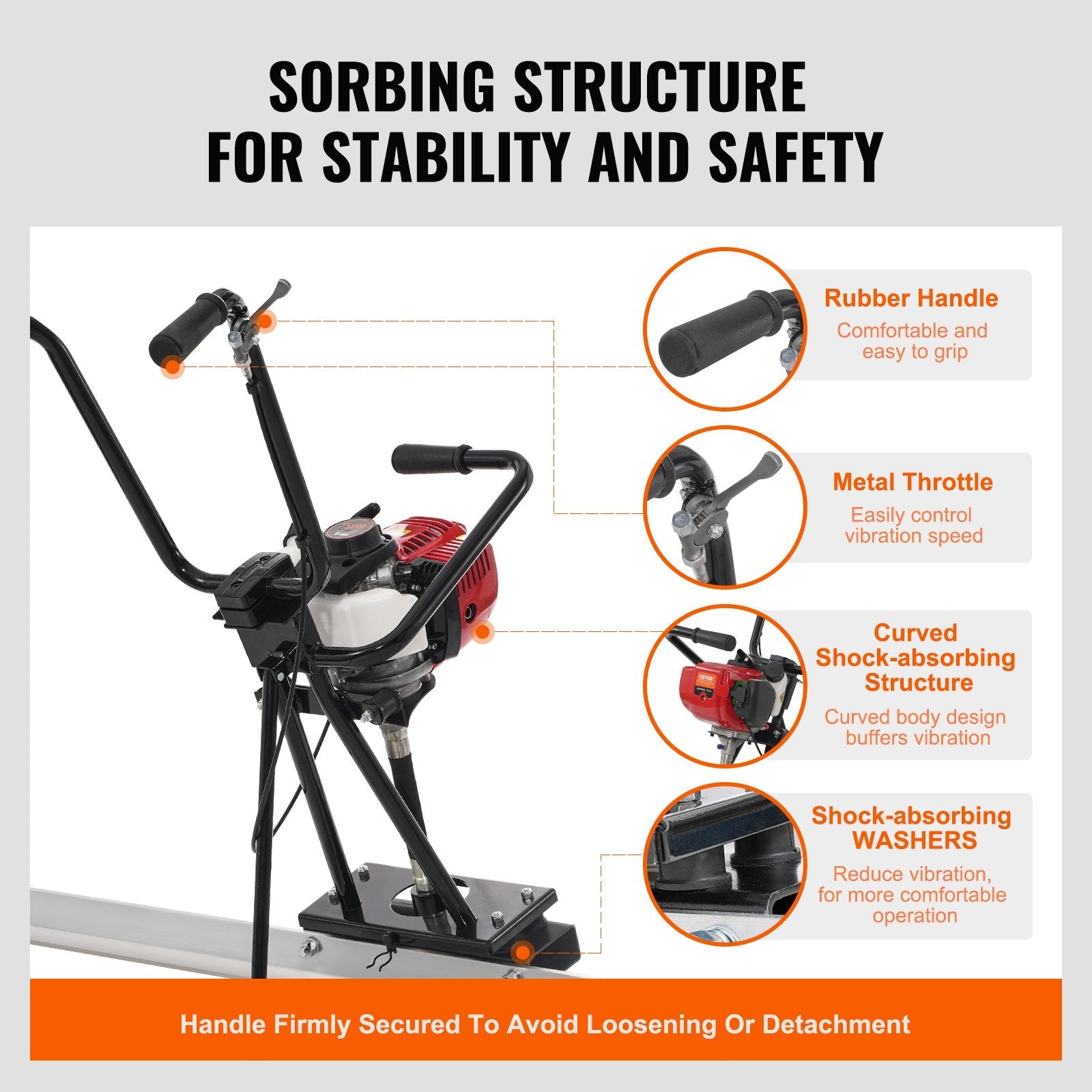 VEVOR Gas Concrete Power Screed, 8ft Aluminum Board Straight Edge Bar Set, 4 Stroke Cement Finishing Vibrating Motor with Height Adjustable Handles, High Efficient Concrete Tools 6500RPM