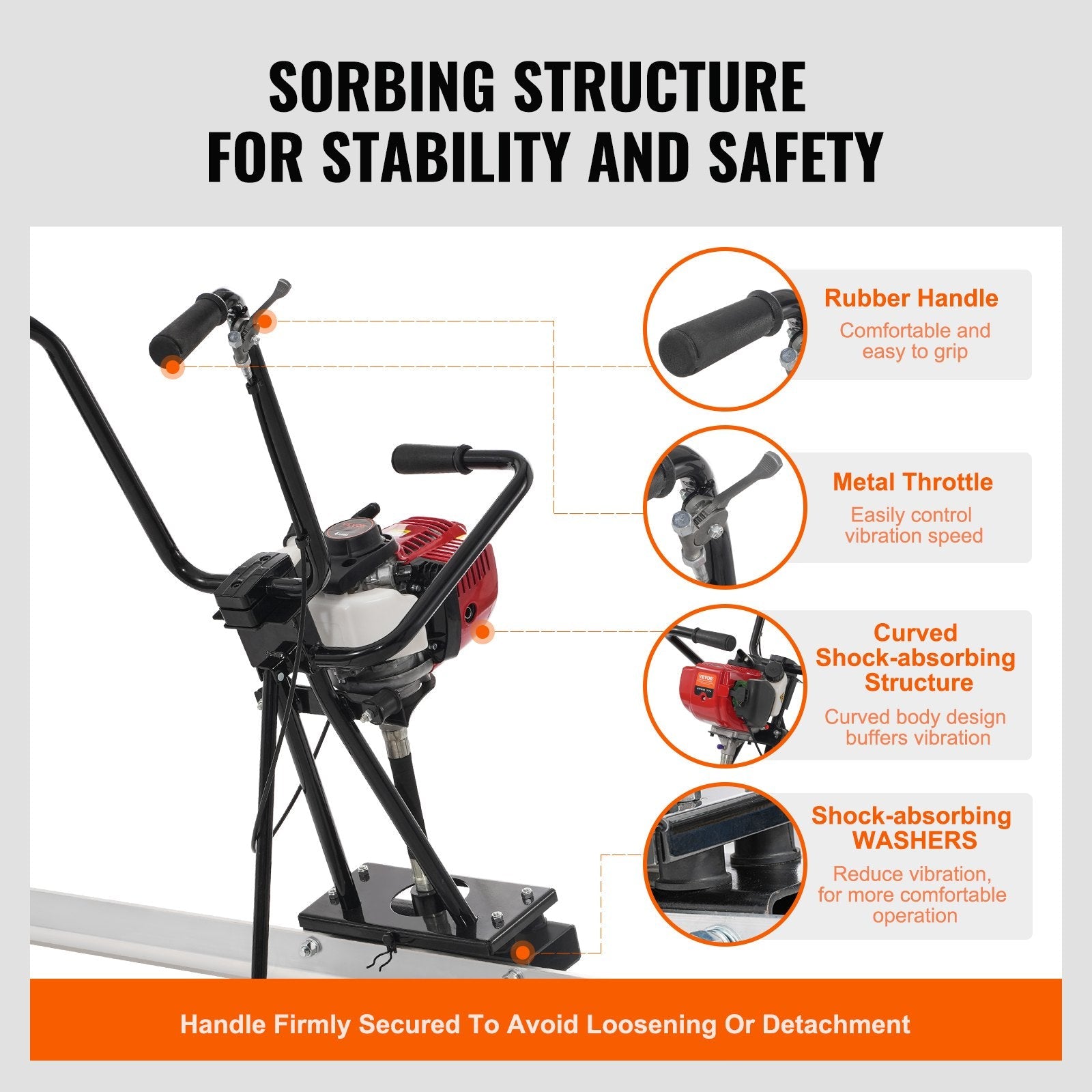 VEVOR Gas Concrete Power Screed, 6ft Aluminum Board Straight Edge Bar Set, 4 Stroke Cement Finishing Vibrating Motor with Height Adjustable Handles, High Efficient Concrete Tools 6500RPM