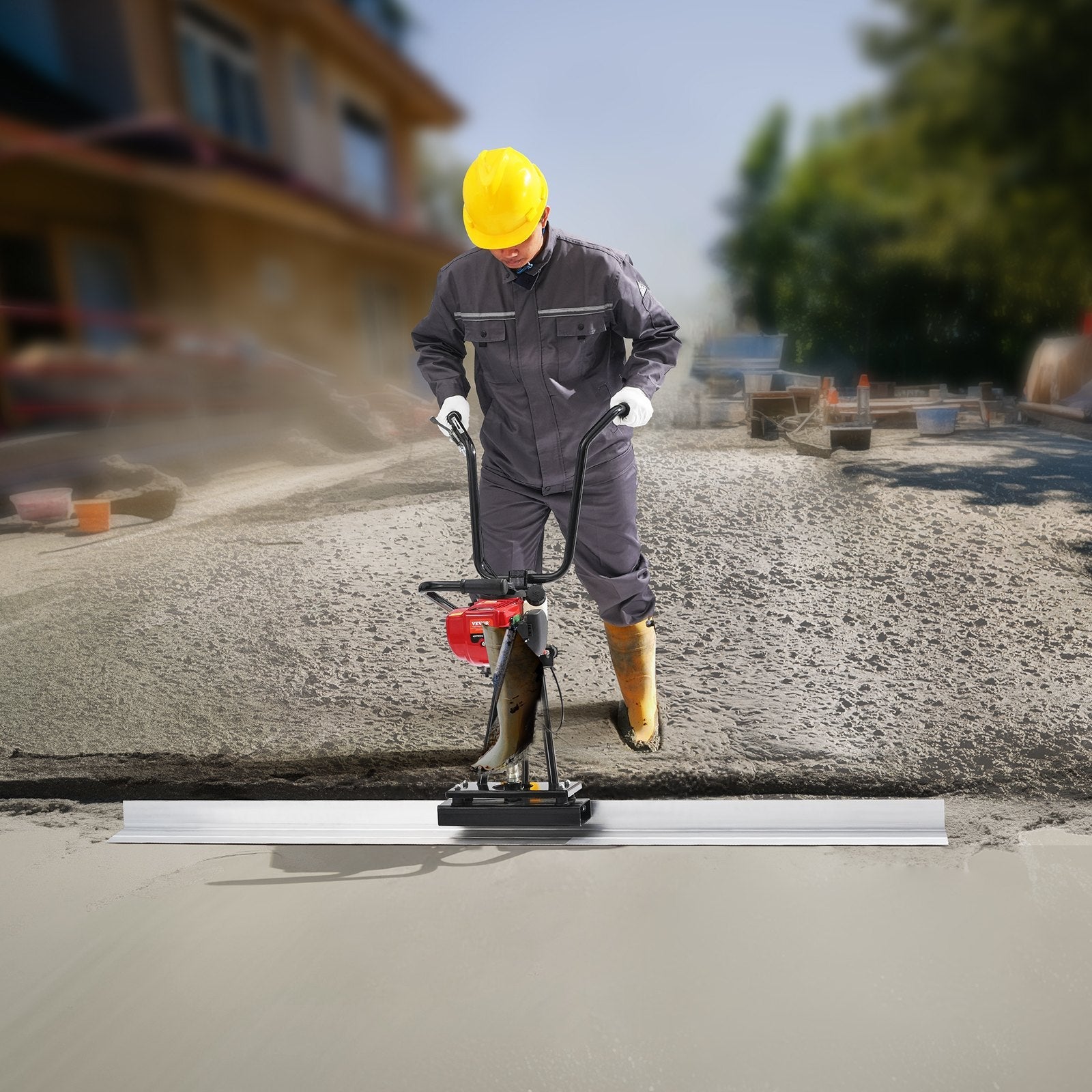 VEVOR Gas Concrete Power Screed, 6ft Aluminum Board Straight Edge Bar Set, 4 Stroke Cement Finishing Vibrating Motor with Height Adjustable Handles, High Efficient Concrete Tools 6500RPM