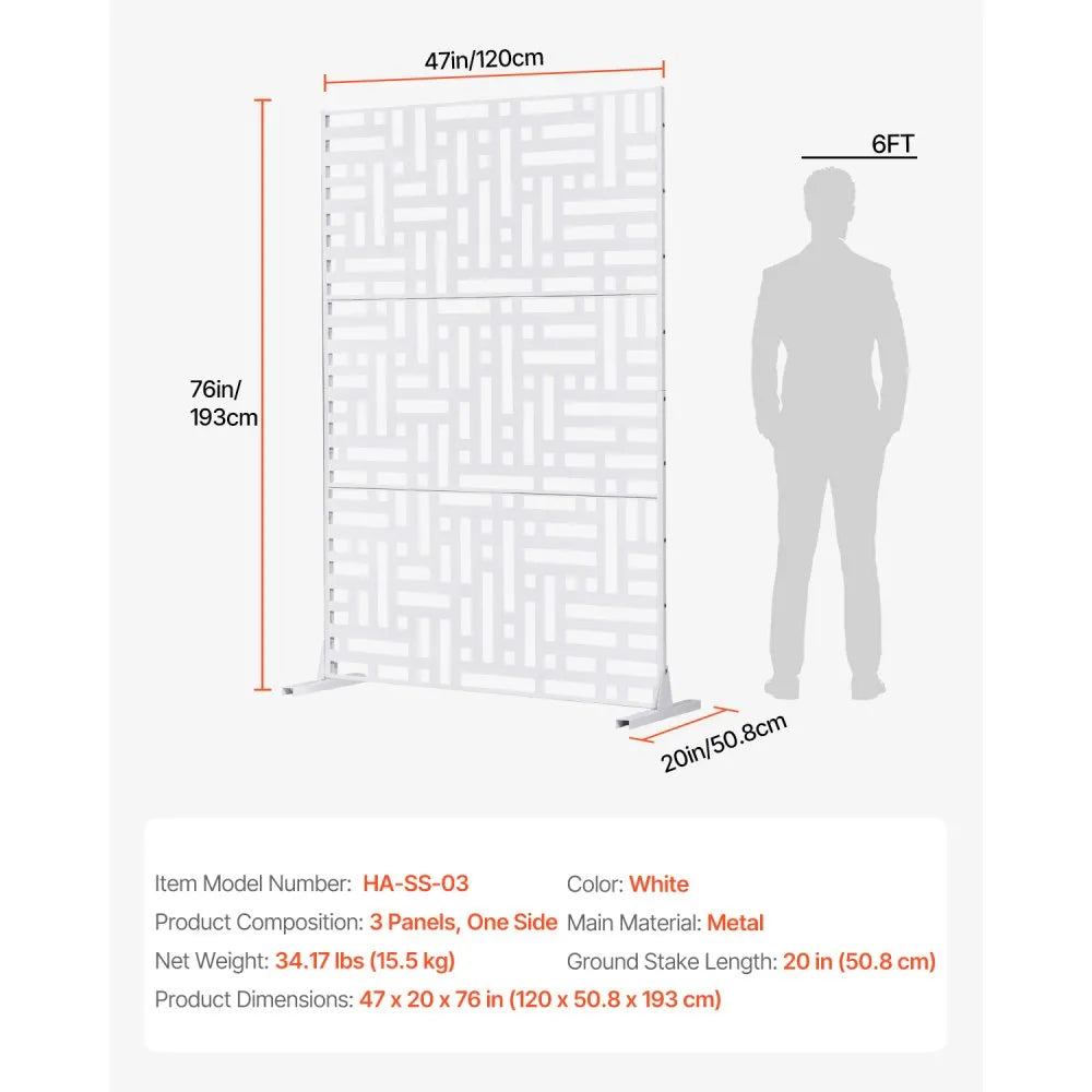 VEVOR Metal Privacy Screen 47" x 76" Outdoor Privacy Screens & Panels White