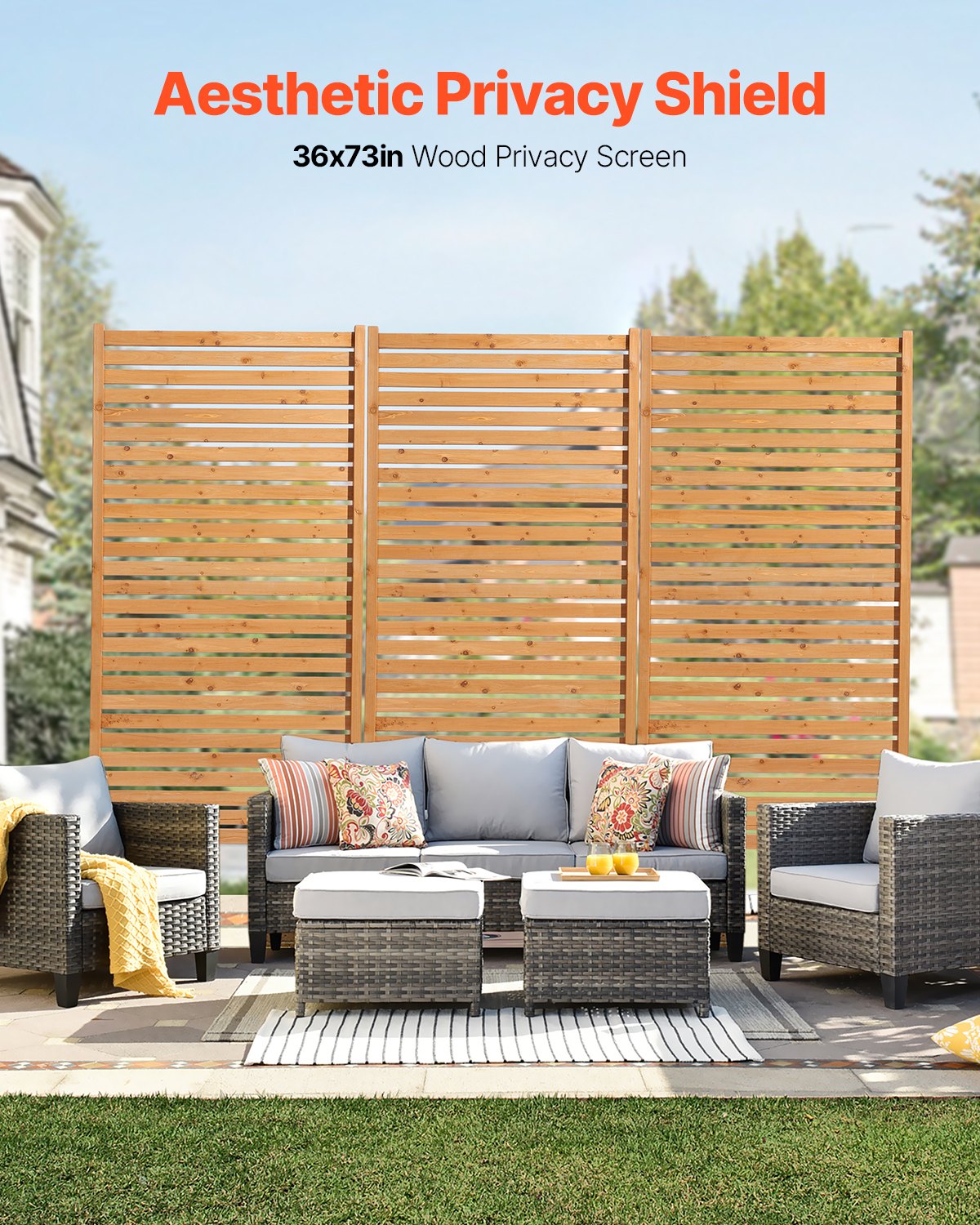 VEVOR Wooden Privacy Screen 36" x 76" Freestanding Outdoor Privacy Screen