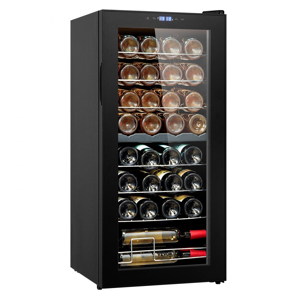 VEVOR 32-Bottle Wine Cooler Dual Zone Freestanding Refrigerator with LED Light